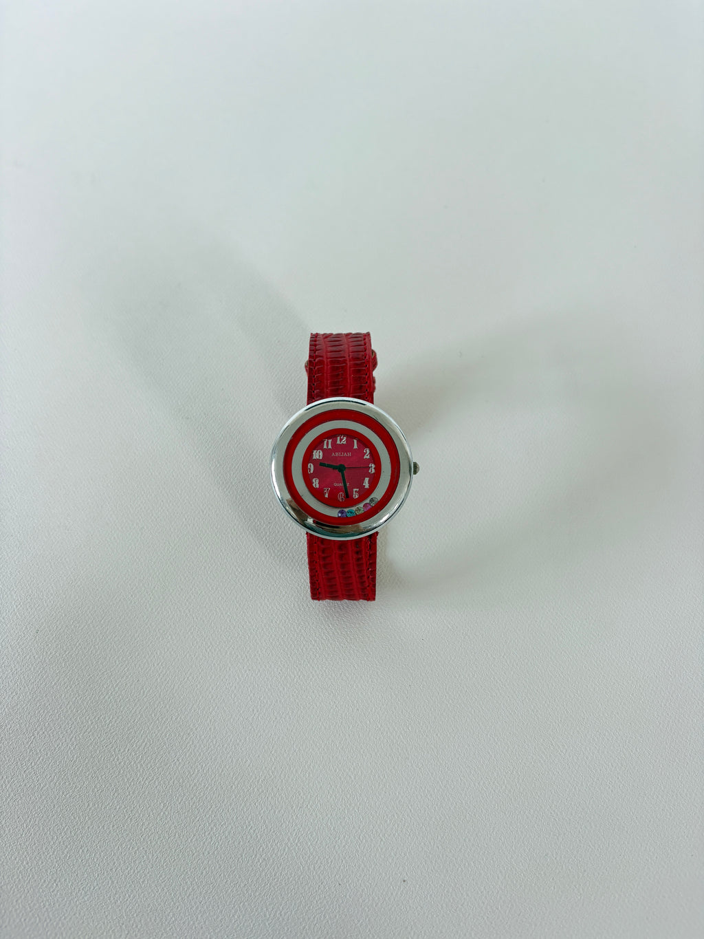 1247 / Red Animal Print Watch w/ Gemstones