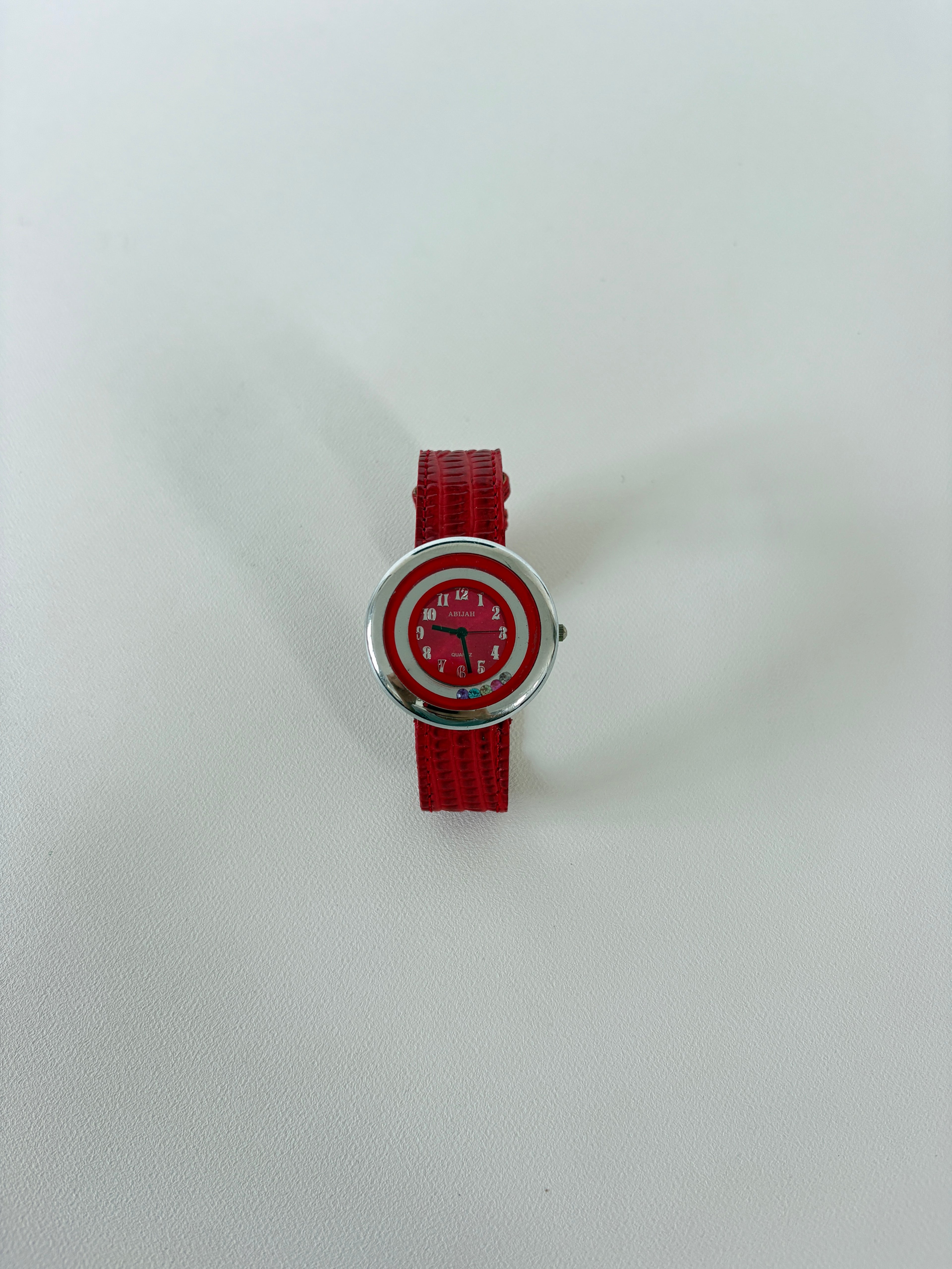 1247 / Red Animal Print Watch w/ Gemstones