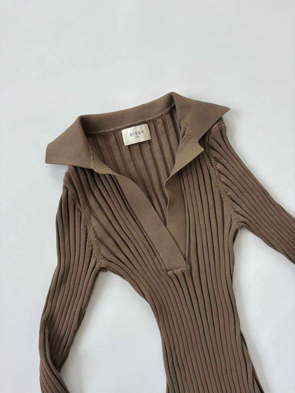 1266 / Green Dissh Ribbed V Neck Long Slevee