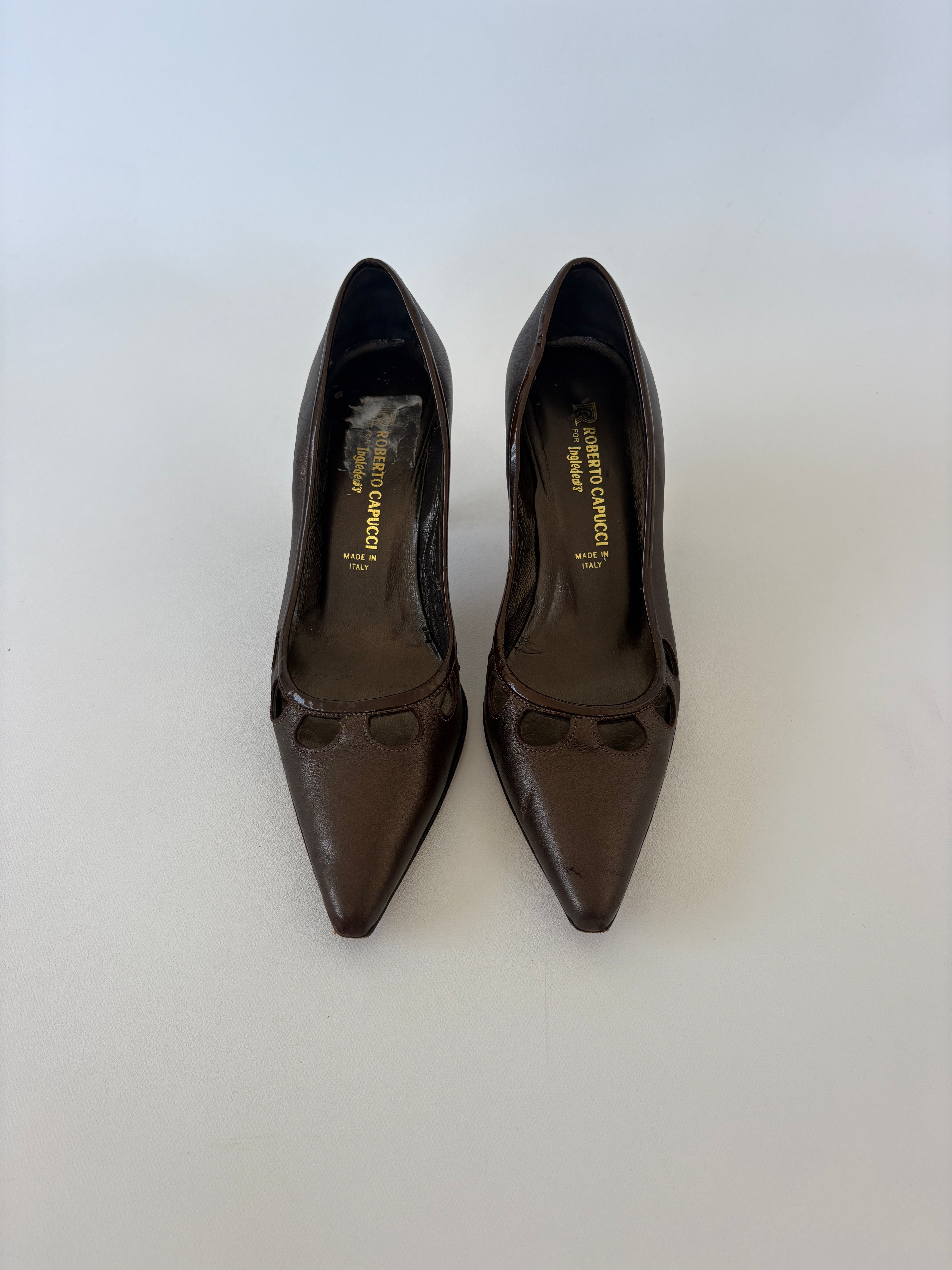 🔒14 / Brown Pointed Toe Cut Out Heels