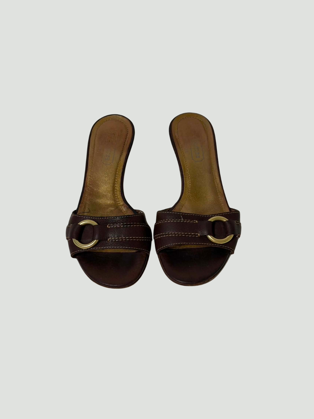 22 / Coach Brown Kitten-Heeled Sandal w/ Buckle Detail
