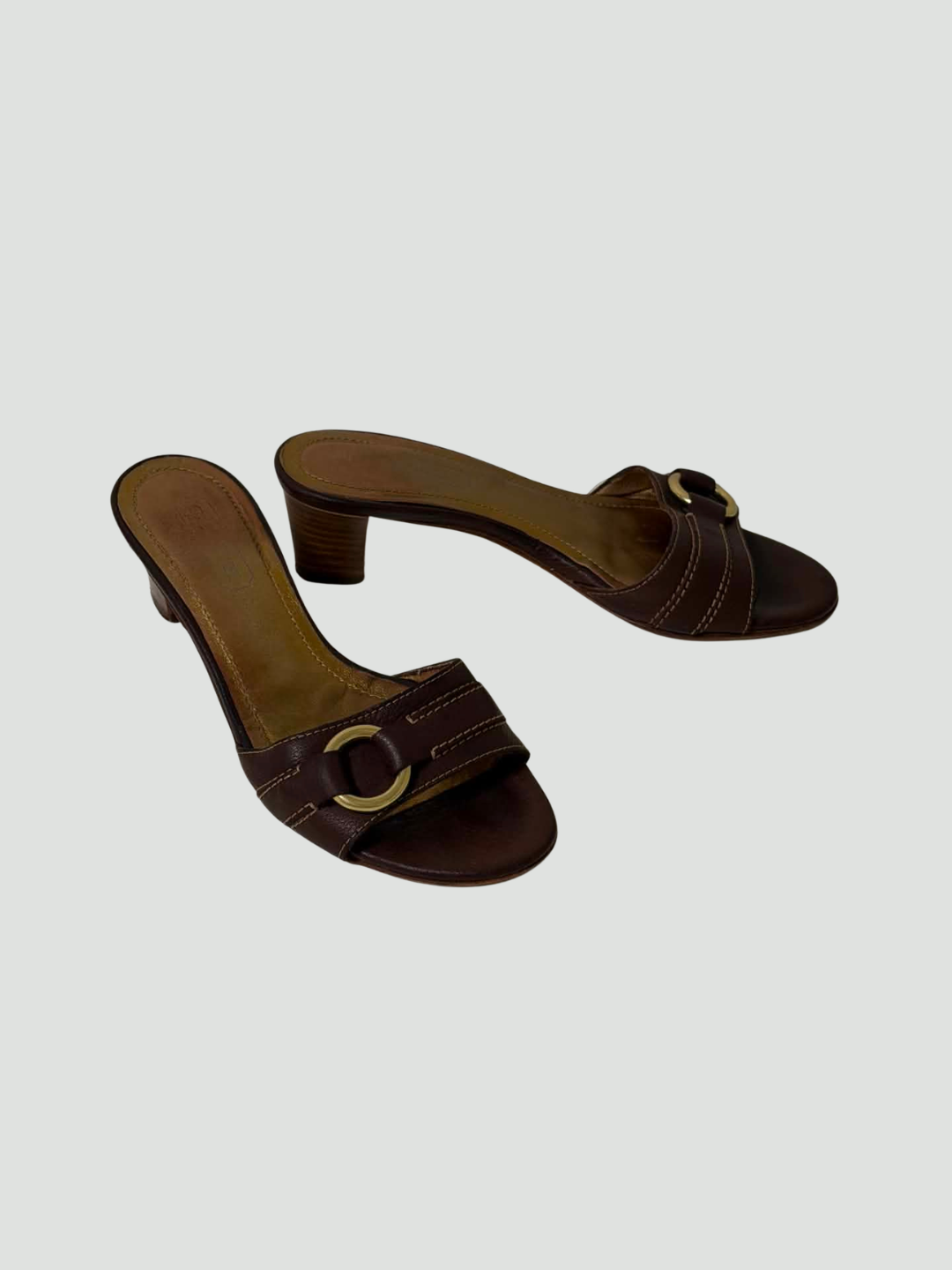 22 / Coach Brown Kitten-Heeled Sandal w/ Buckle Detail