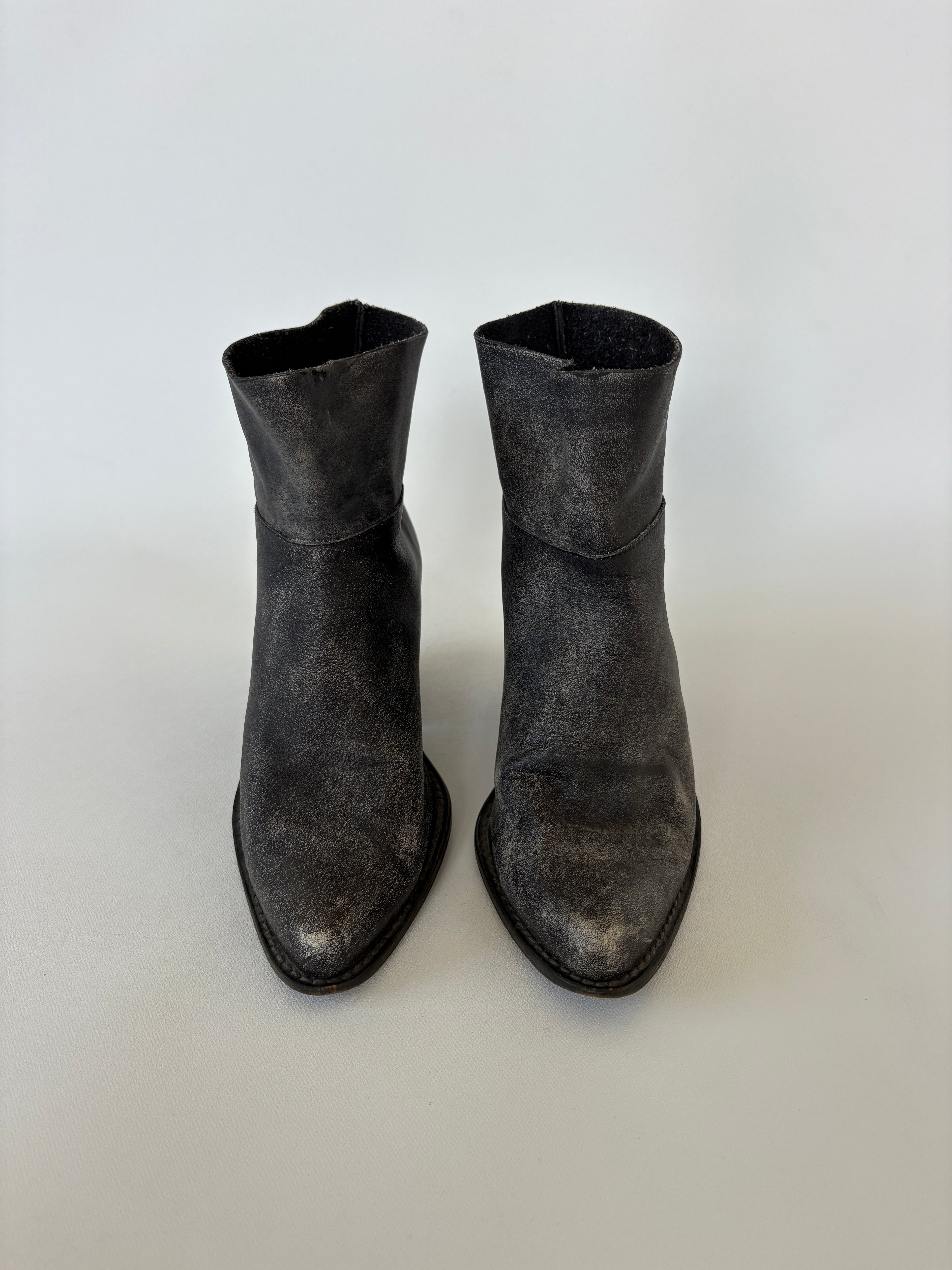 250 / Jeffrey Campbell Grey Soft Leather Cowboy Ankle Boots