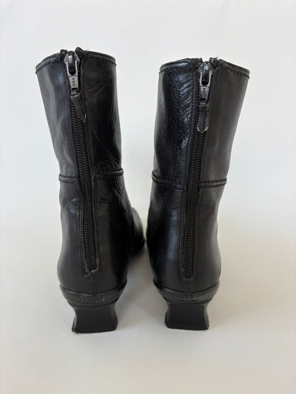 251 / Stuart Weitzman Black Kitten-heeled Boots w/ Logo Detail