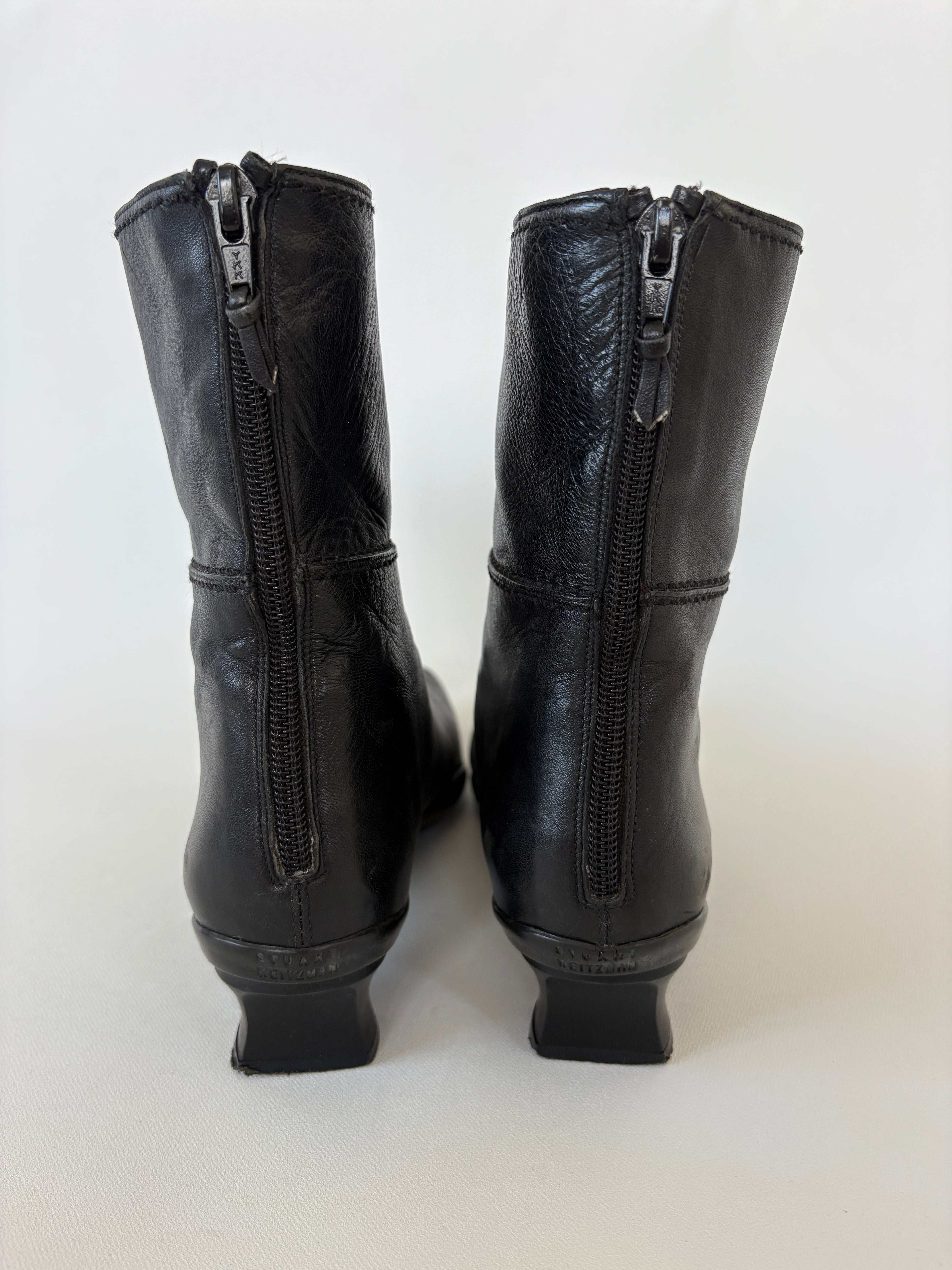 251 / Stuart Weitzman Black Kitten-heeled Boots w/ Logo Detail