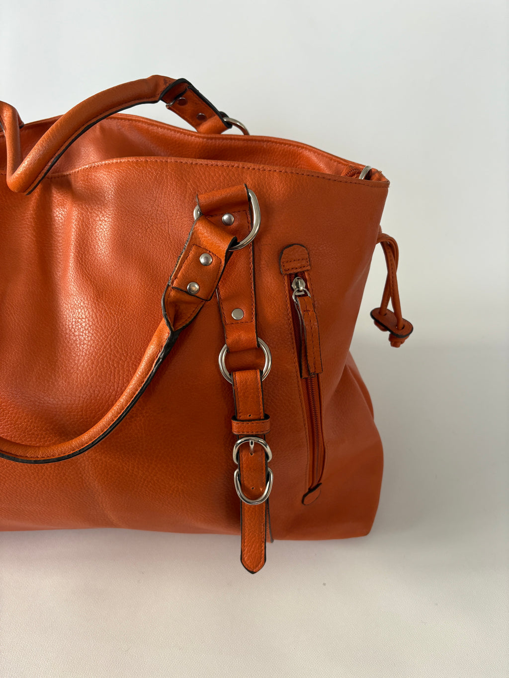 288 / Large Orange Leather Duffel Bag