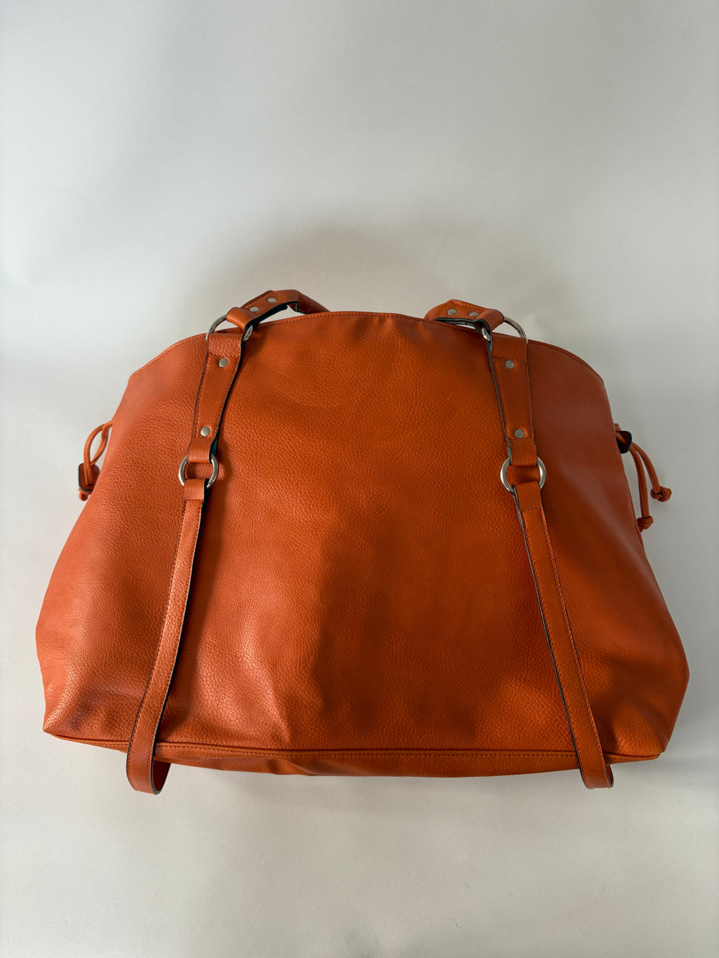 288 / Large Orange Leather Duffel Bag