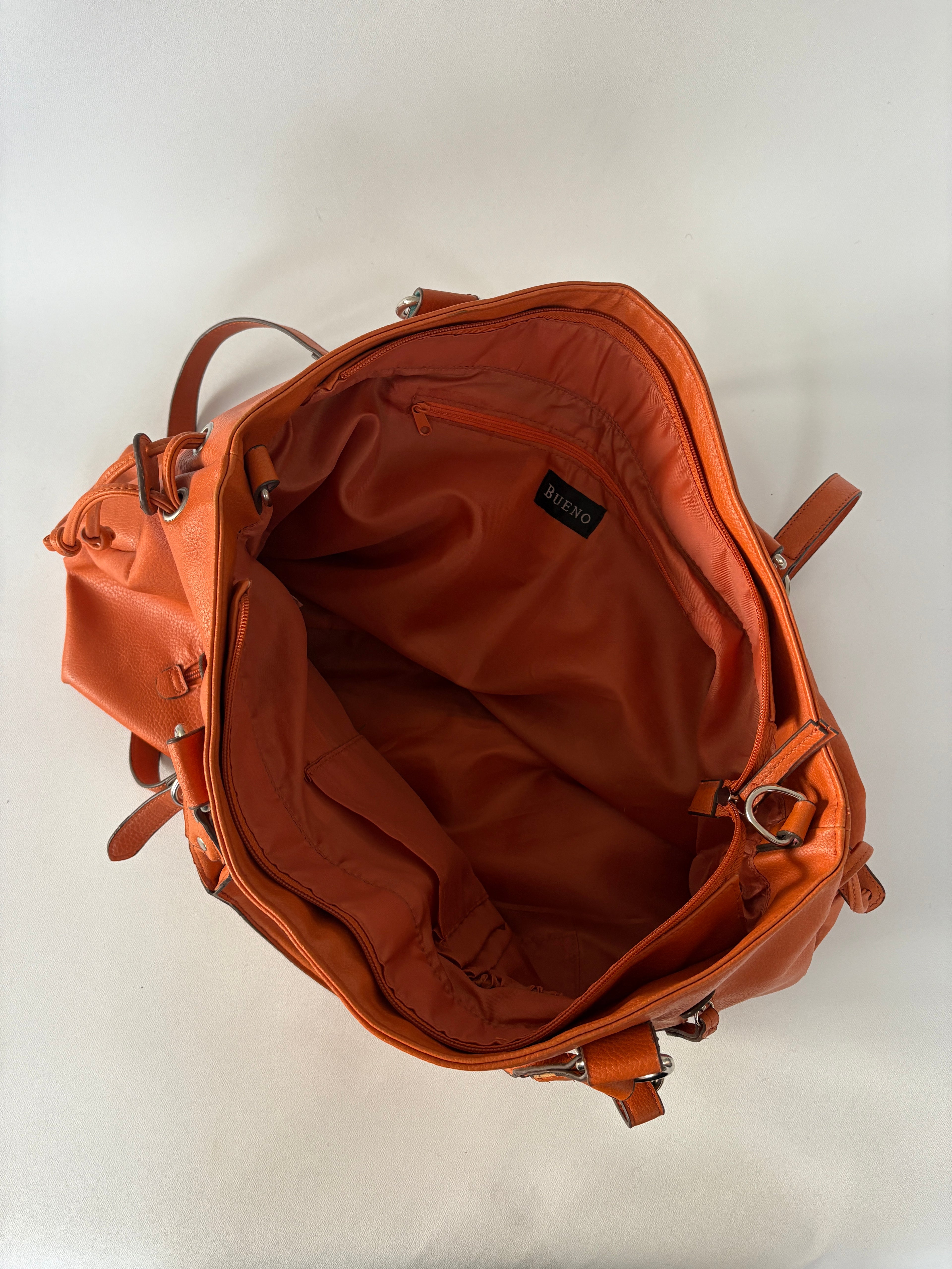 288 / Large Orange Leather Duffel Bag