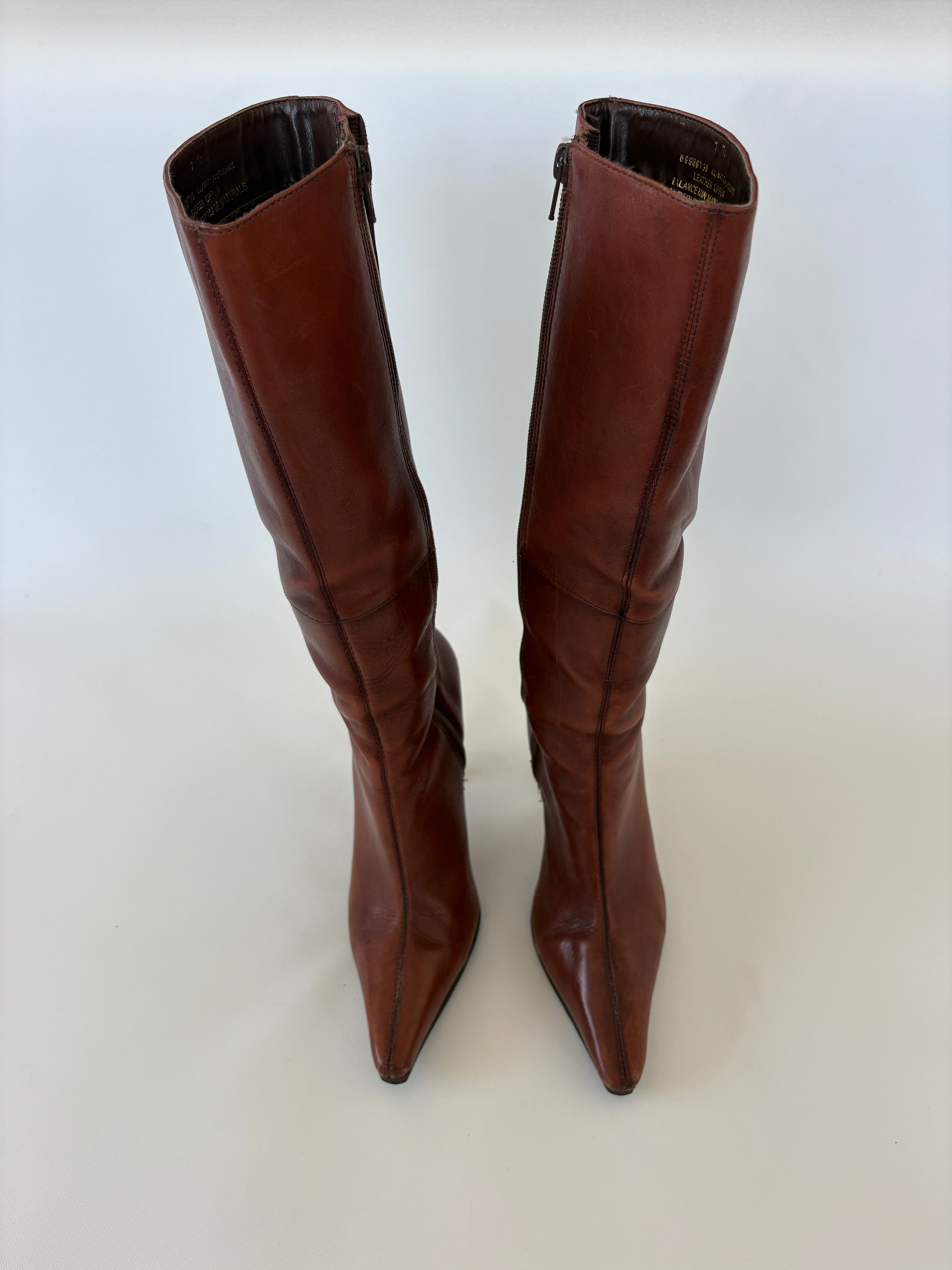 🔒 4 / Brown Brazilian Leather Pointed-toe Tall Boots