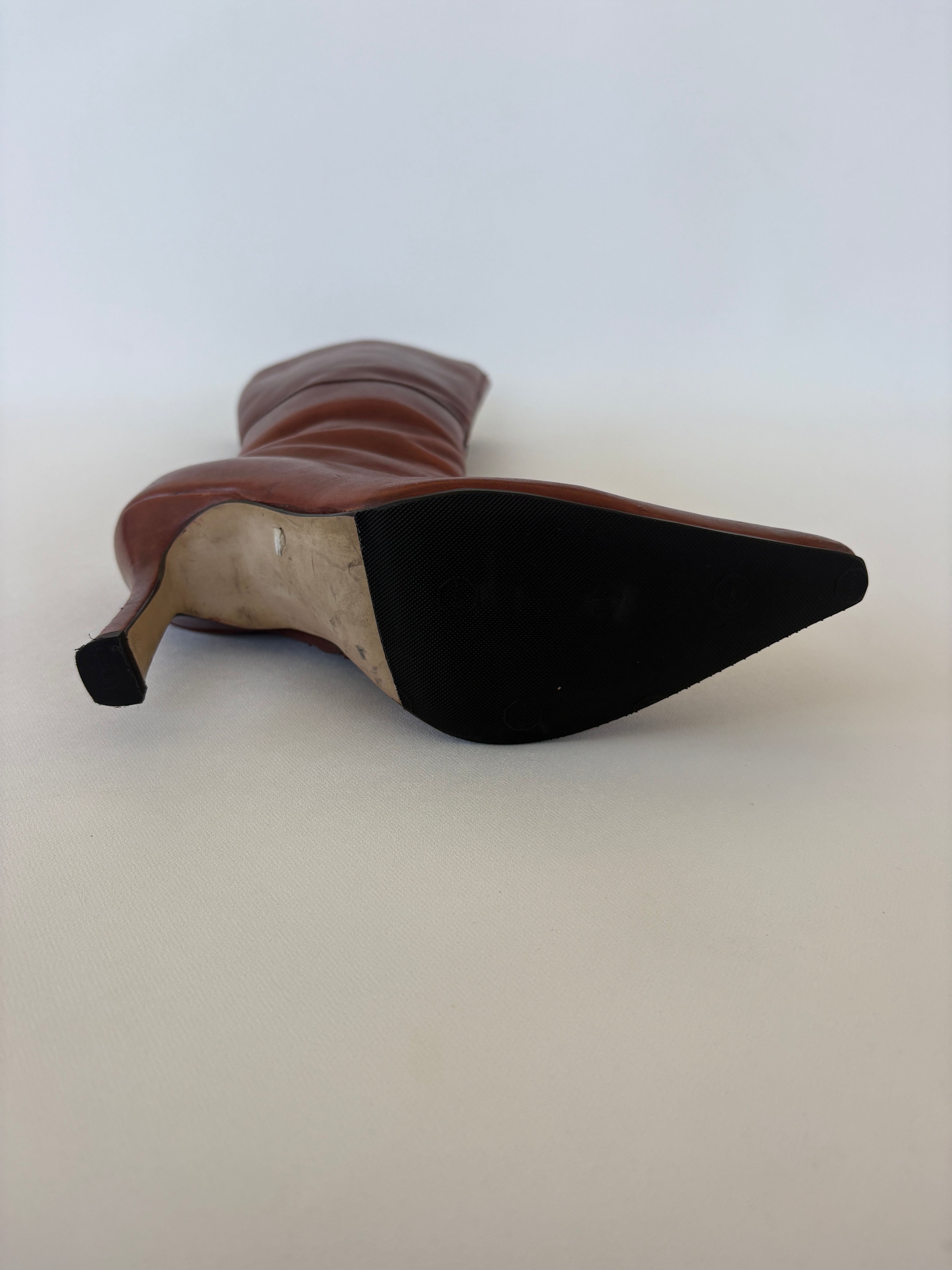 🔒 4 / Brown Brazilian Leather Pointed-toe Tall Boots