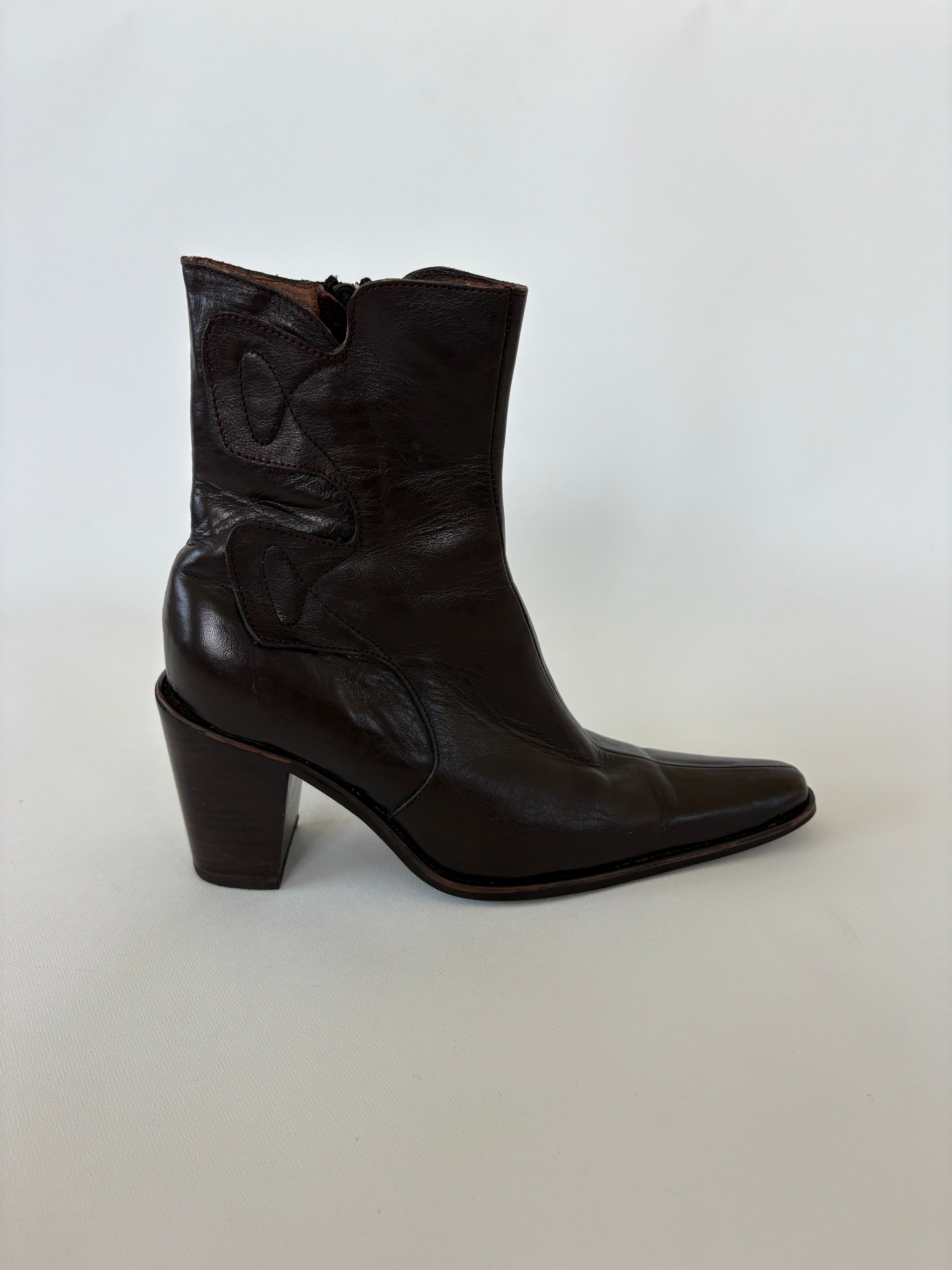 499 / Brown Leather Pointed-toe Cowboy Boots