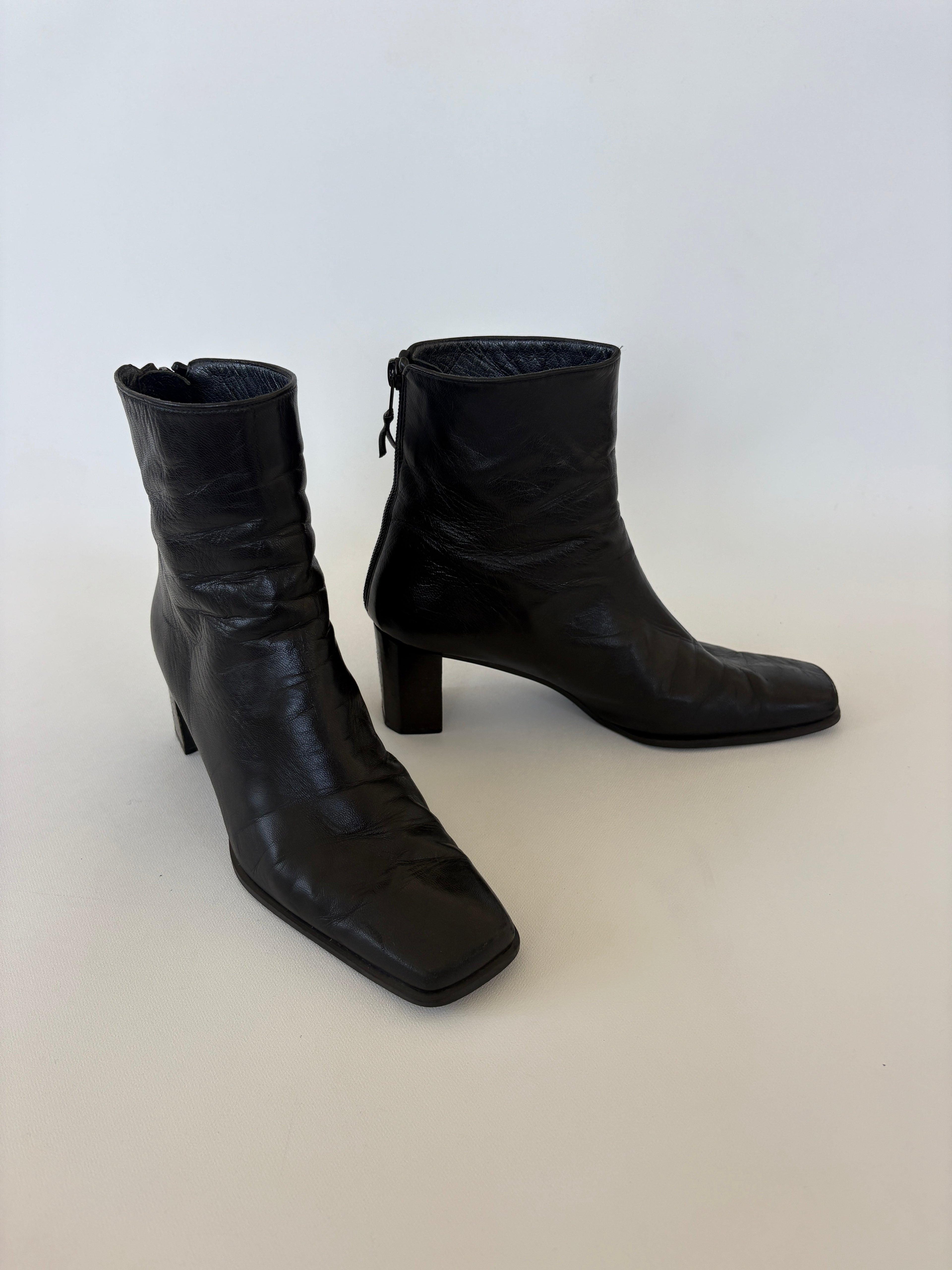🔒 5 / Stuart Weitzman Black Square-toe Ankle Boots