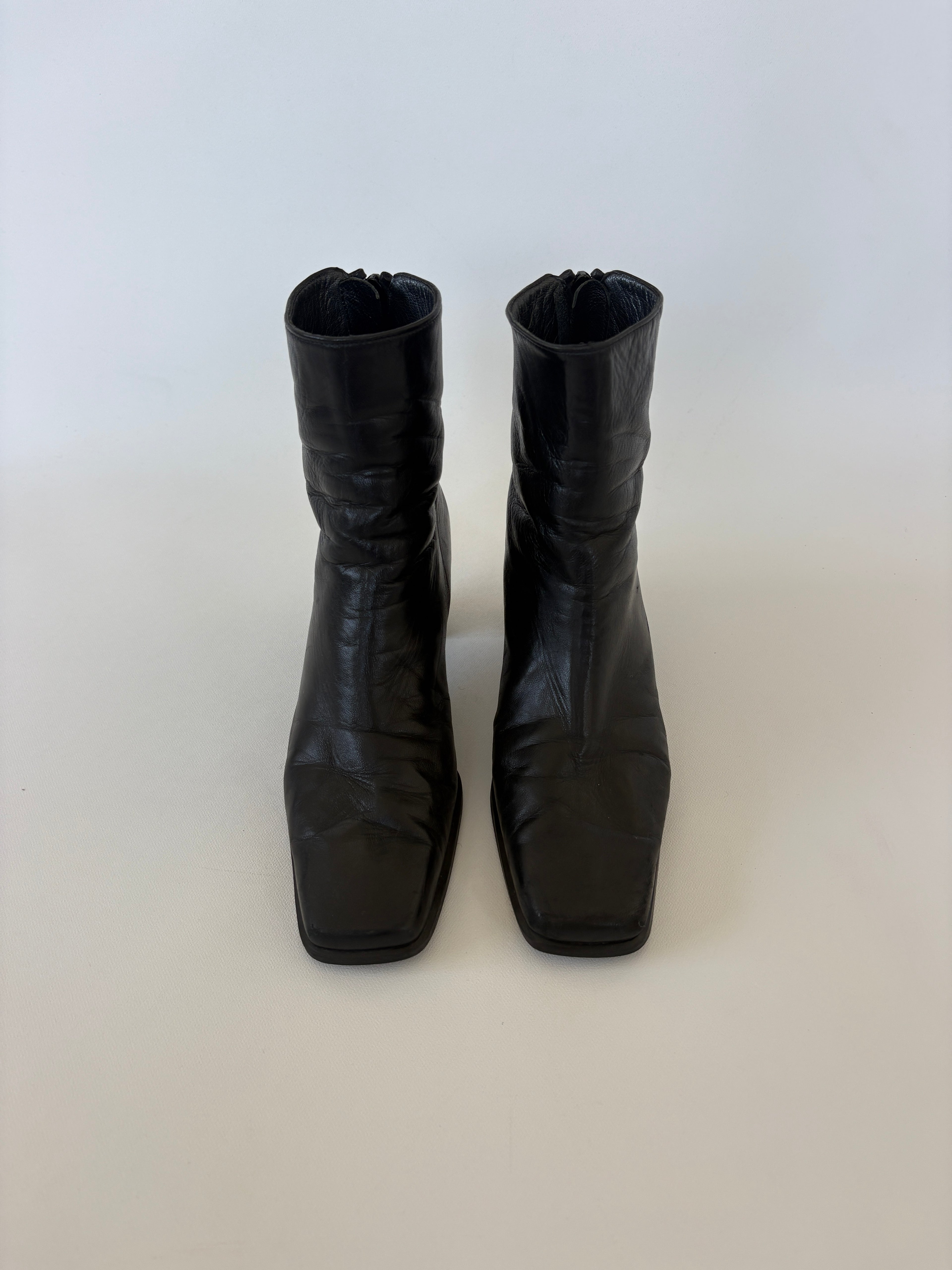 🔒 5 / Stuart Weitzman Black Square-toe Ankle Boots