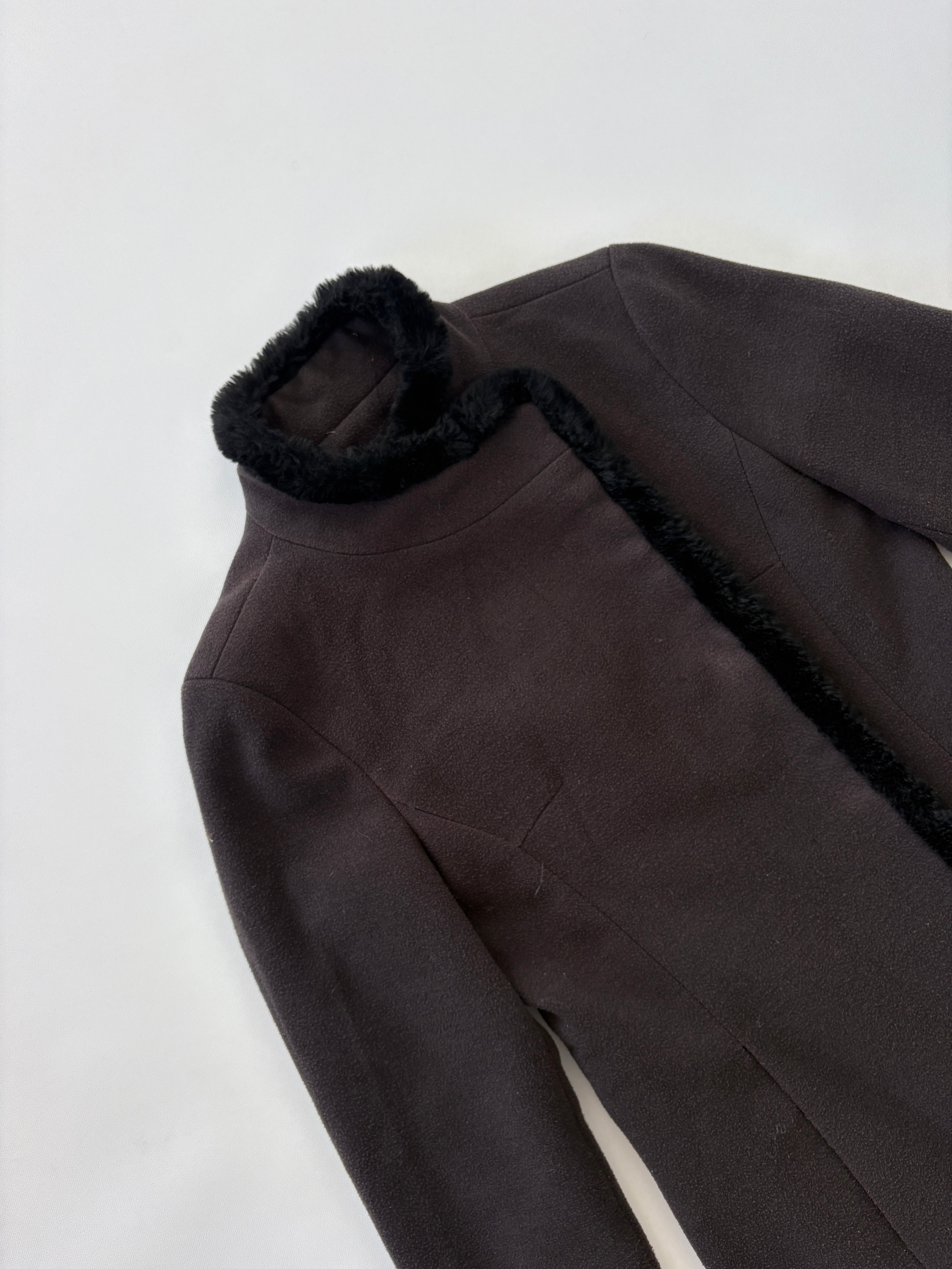 🔒 514 / Brown Mock-neck Asymmetrical Coat w/ Fur Trim