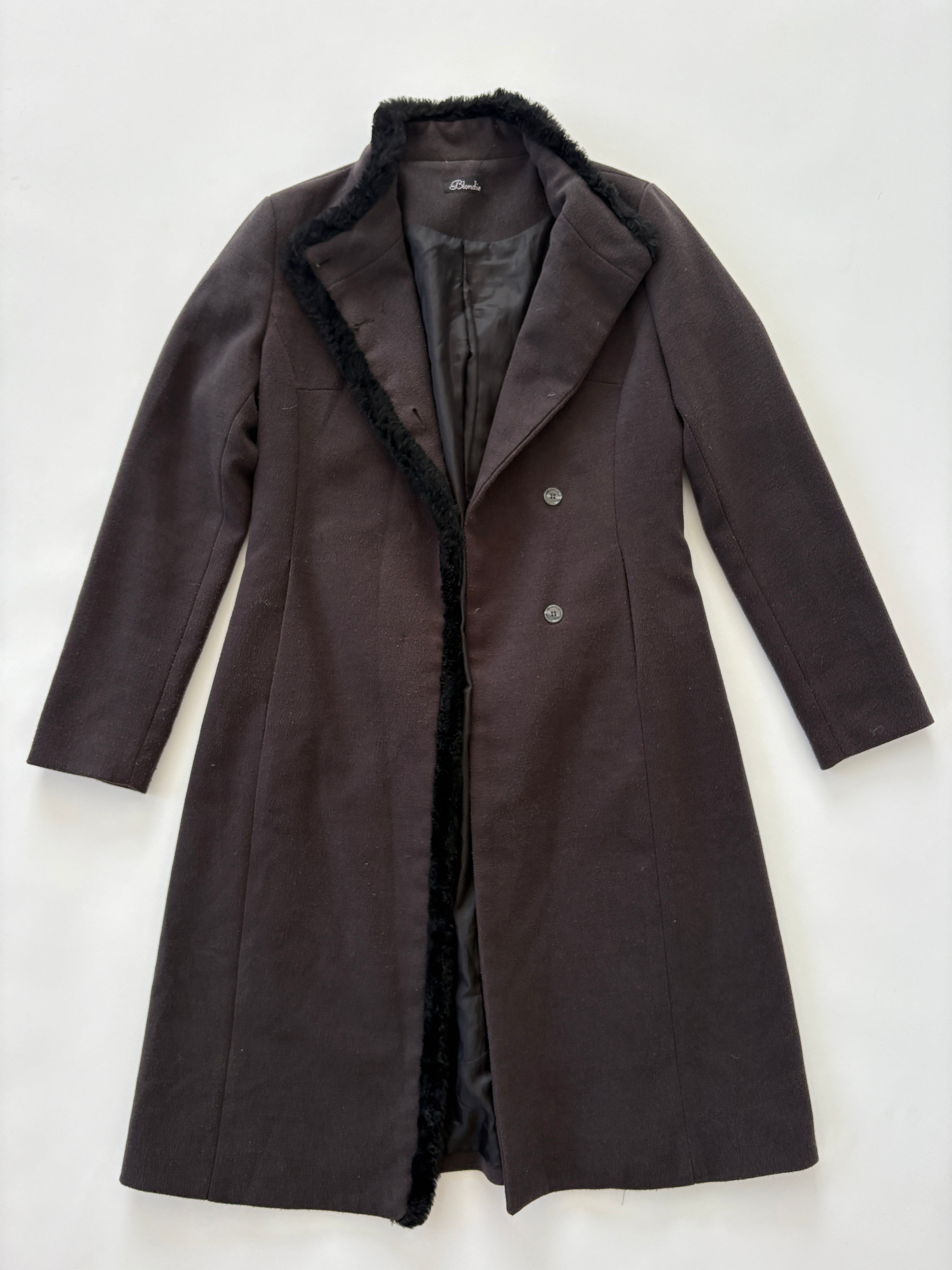 🔒 514 / Brown Mock-neck Asymmetrical Coat w/ Fur Trim
