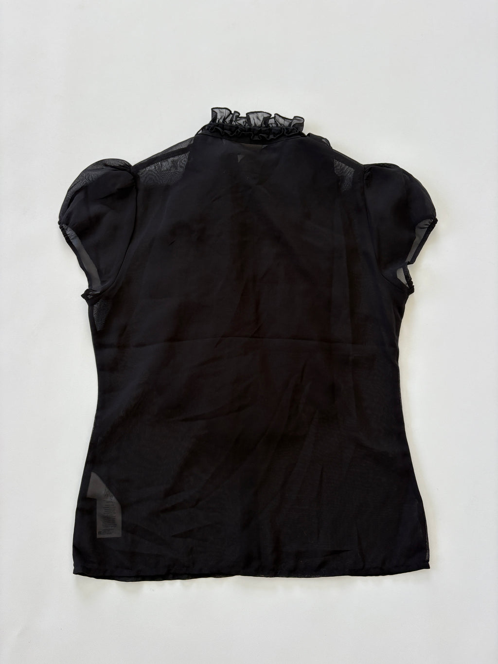 🔒65 / Black Sheer Short Sleeve Button Up w/ Ruffles