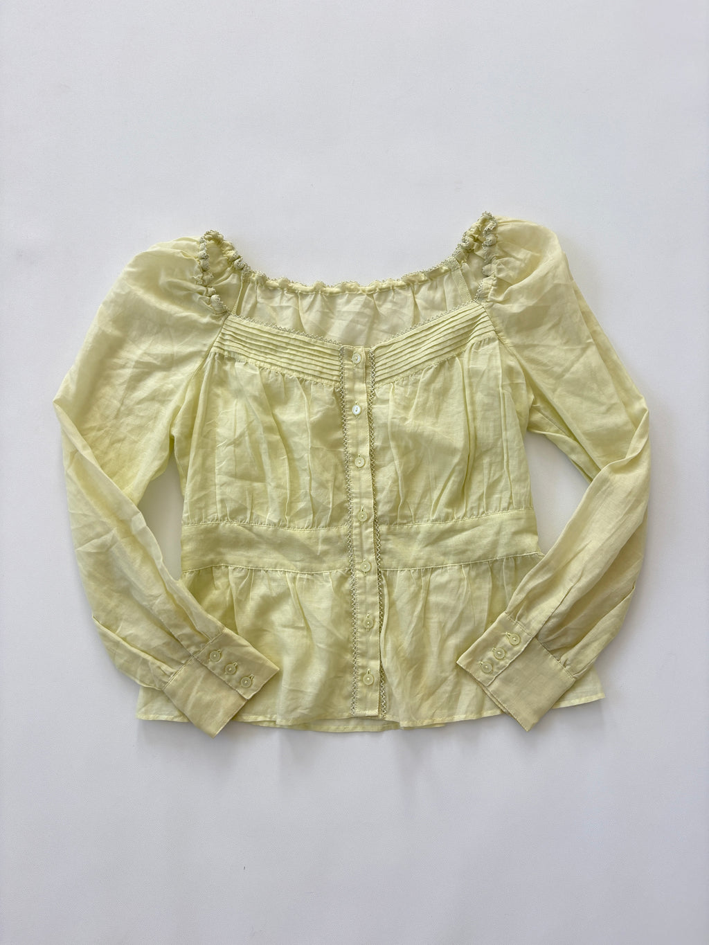 698 / Yellow Puffy Shoulder Blouse