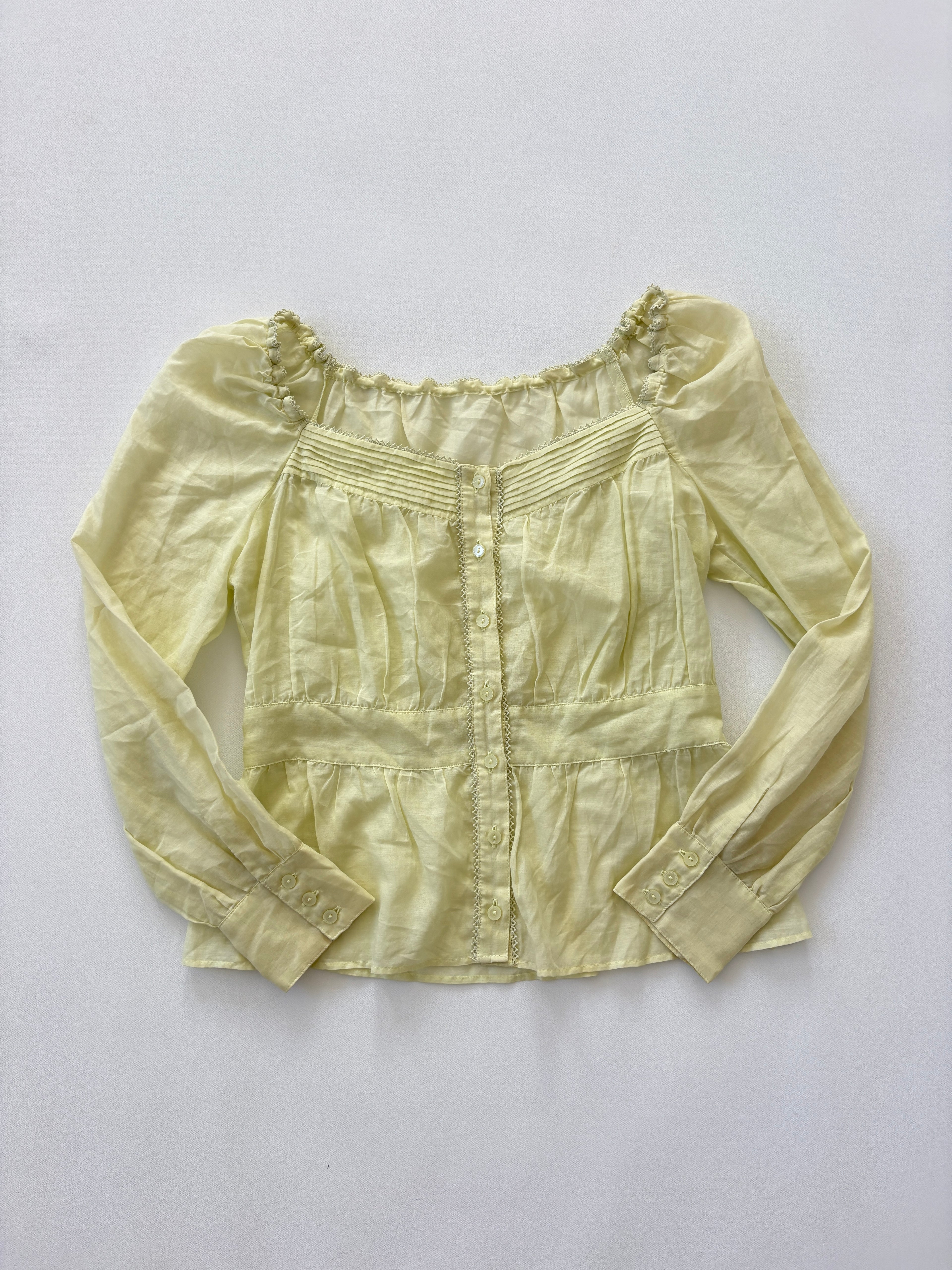 698 / Yellow Puffy Shoulder Blouse