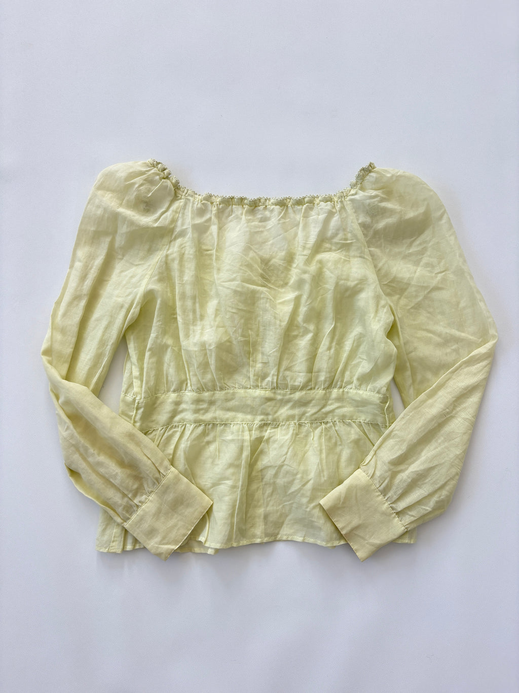 698 / Yellow Puffy Shoulder Blouse