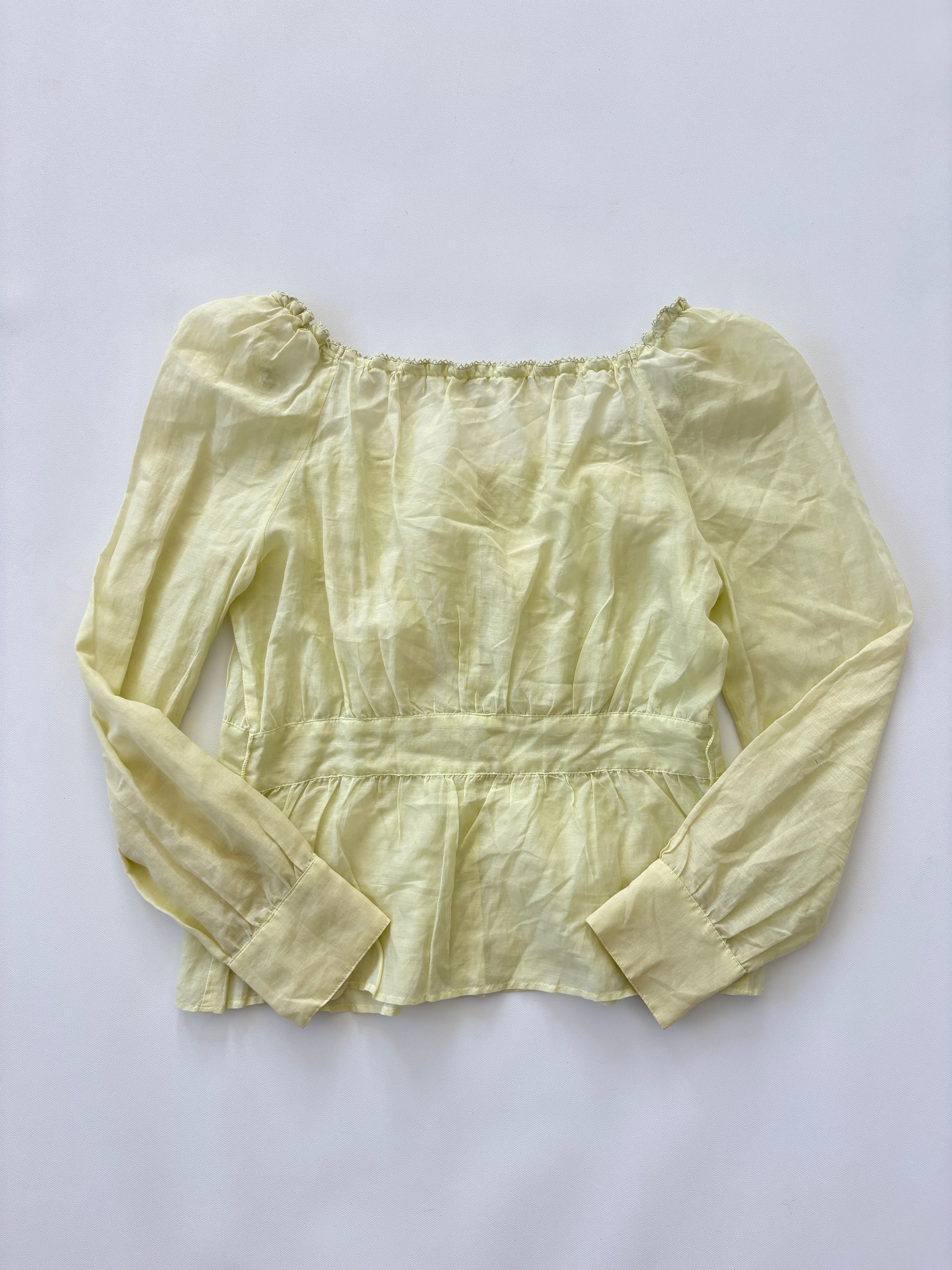 698 / Yellow Puffy Shoulder Blouse