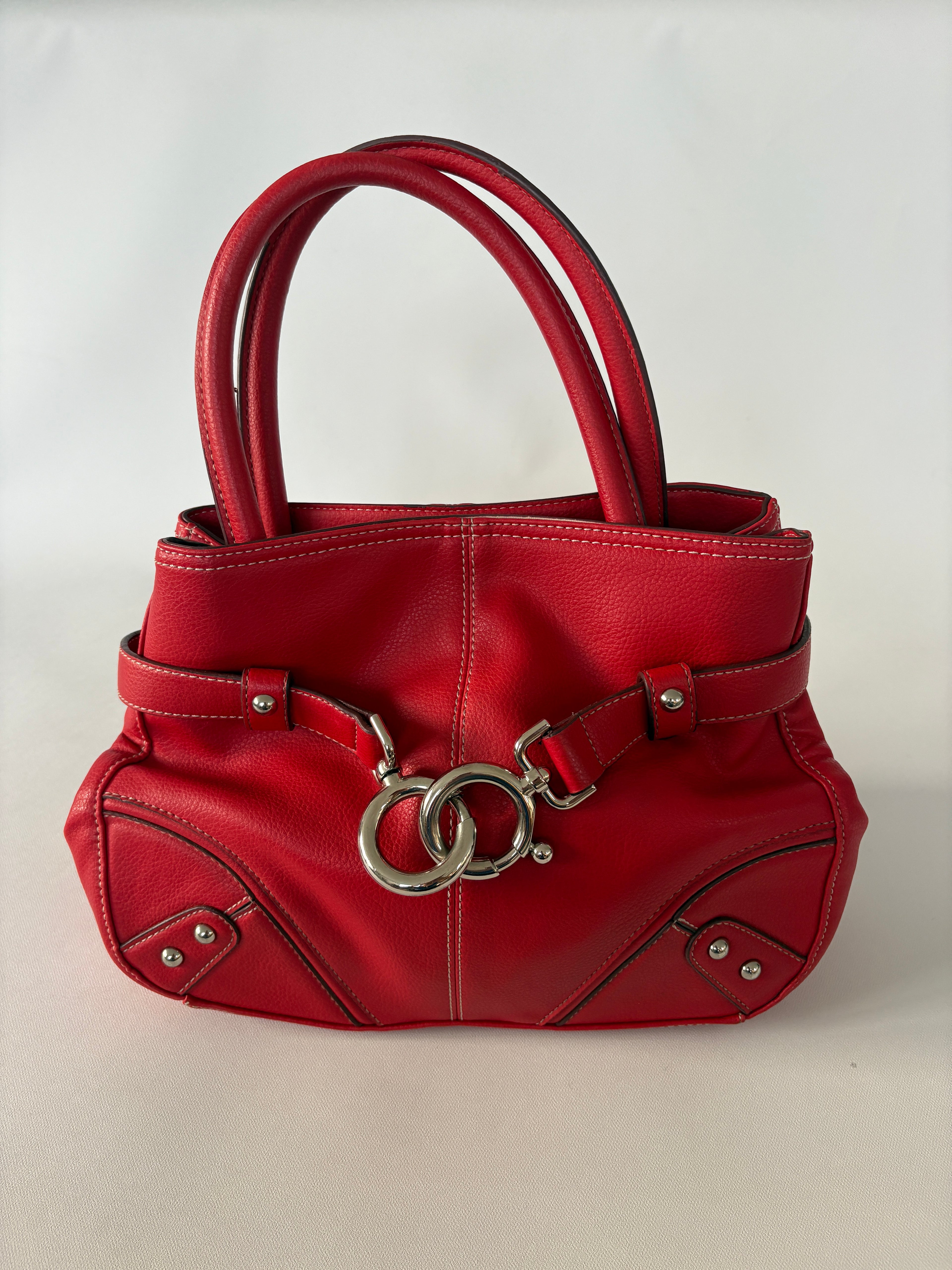 716 / Nine West Red Bag w/ Clasp Detail
