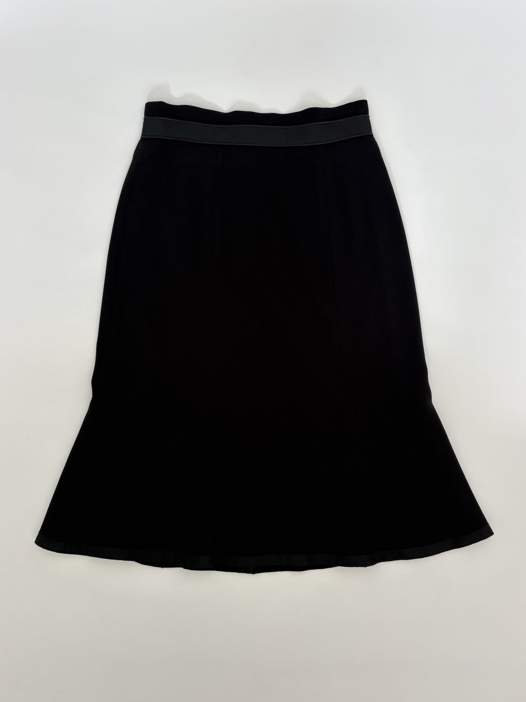 721 / Vintage Black Midi Skirt w/ Ribbon Waistband Detail