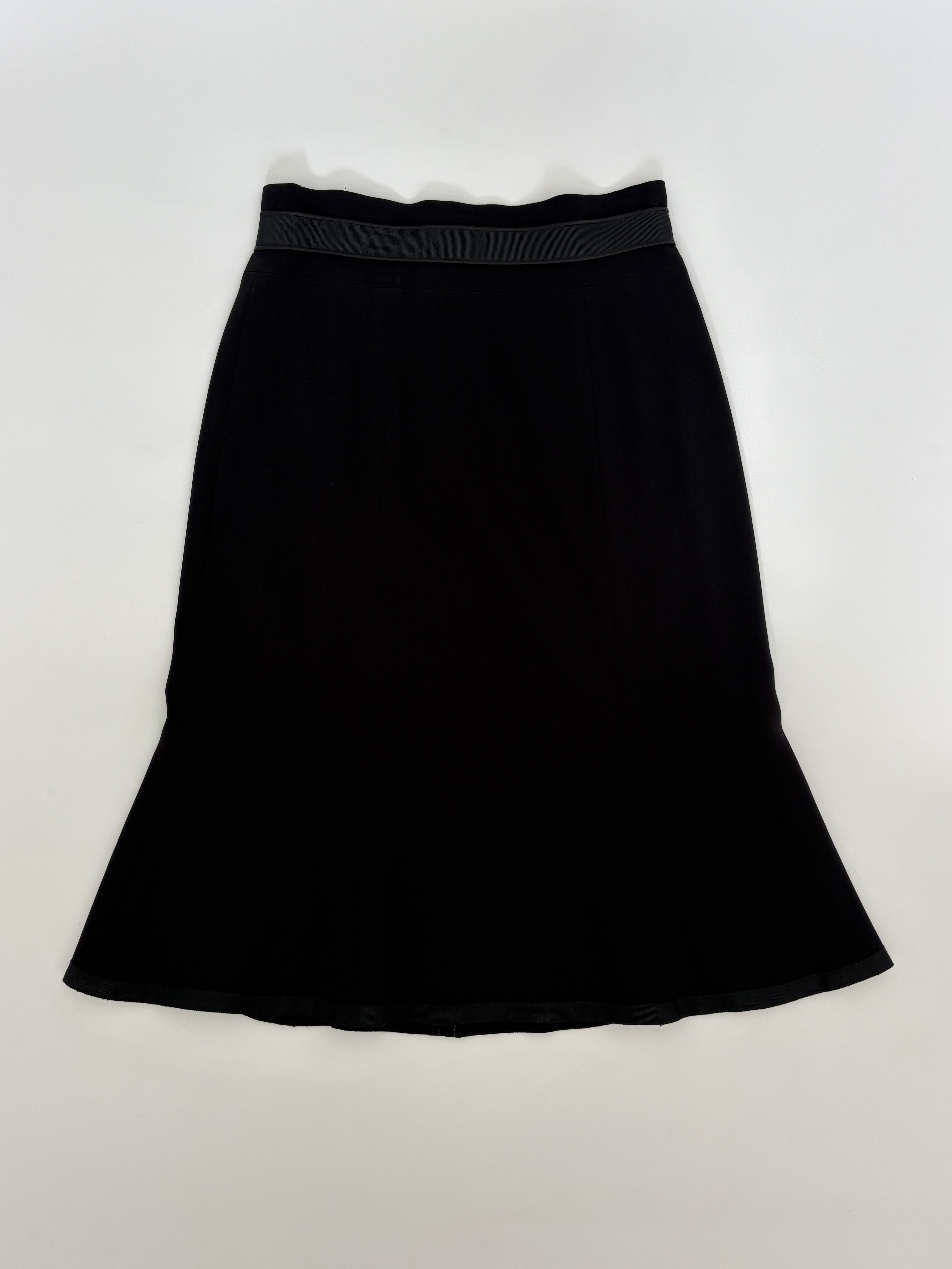721 / Vintage Black Midi Skirt w/ Ribbon Waistband Detail