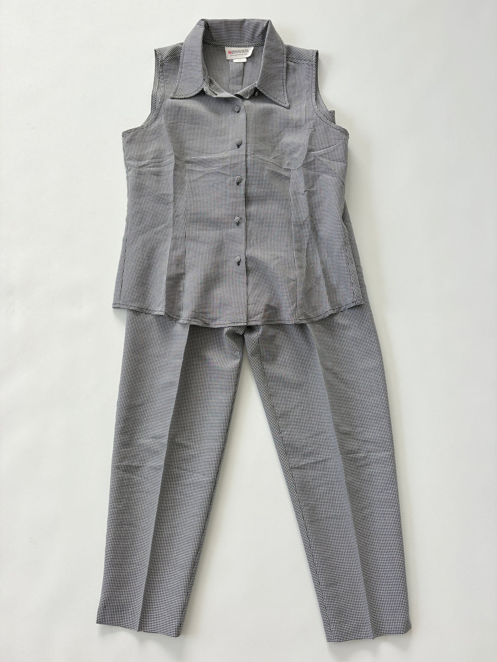 761 / Vintage Gingham Button Up Tank & Pant Set