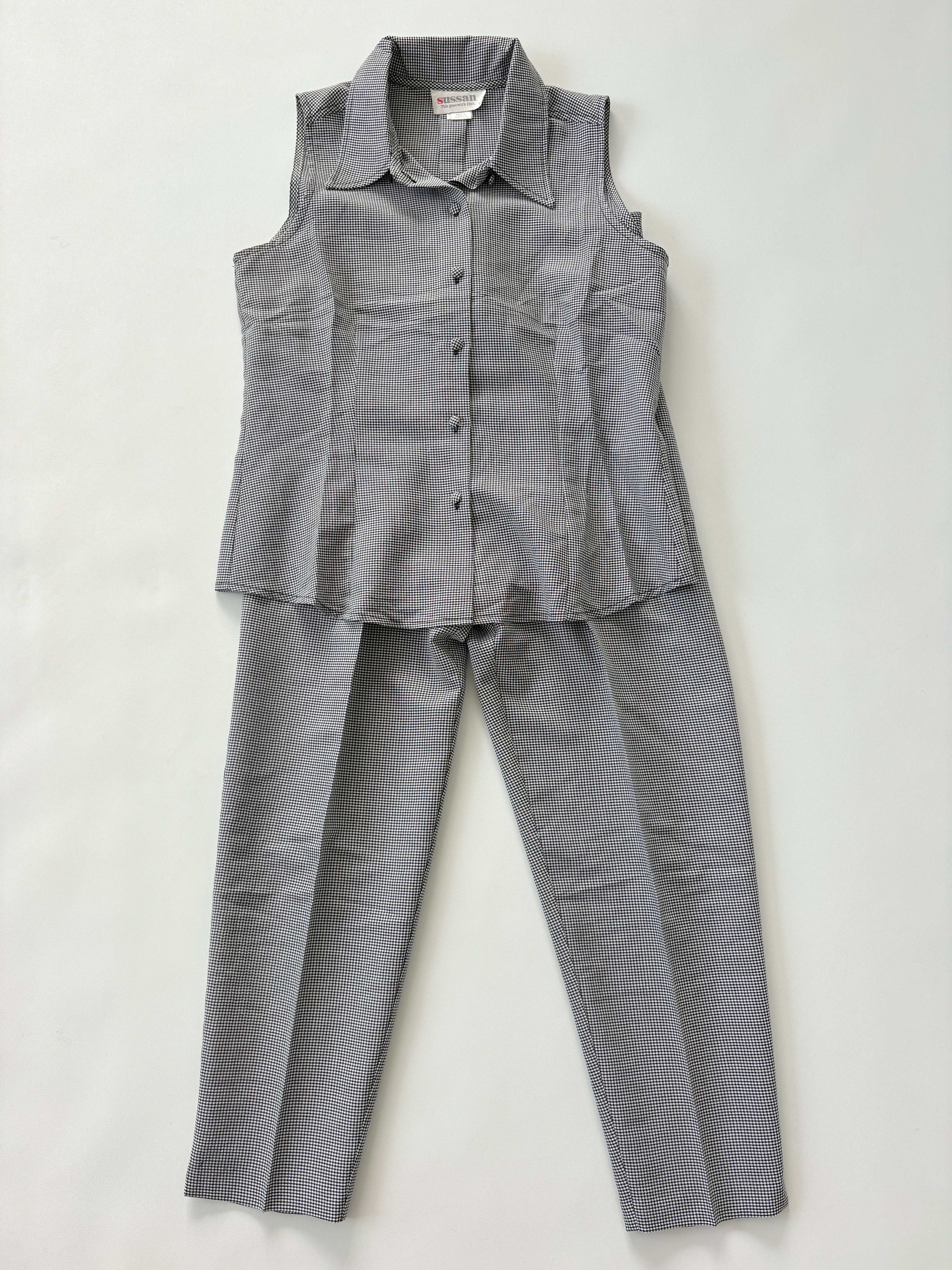 761 / Vintage Gingham Button Up Tank & Pant Set