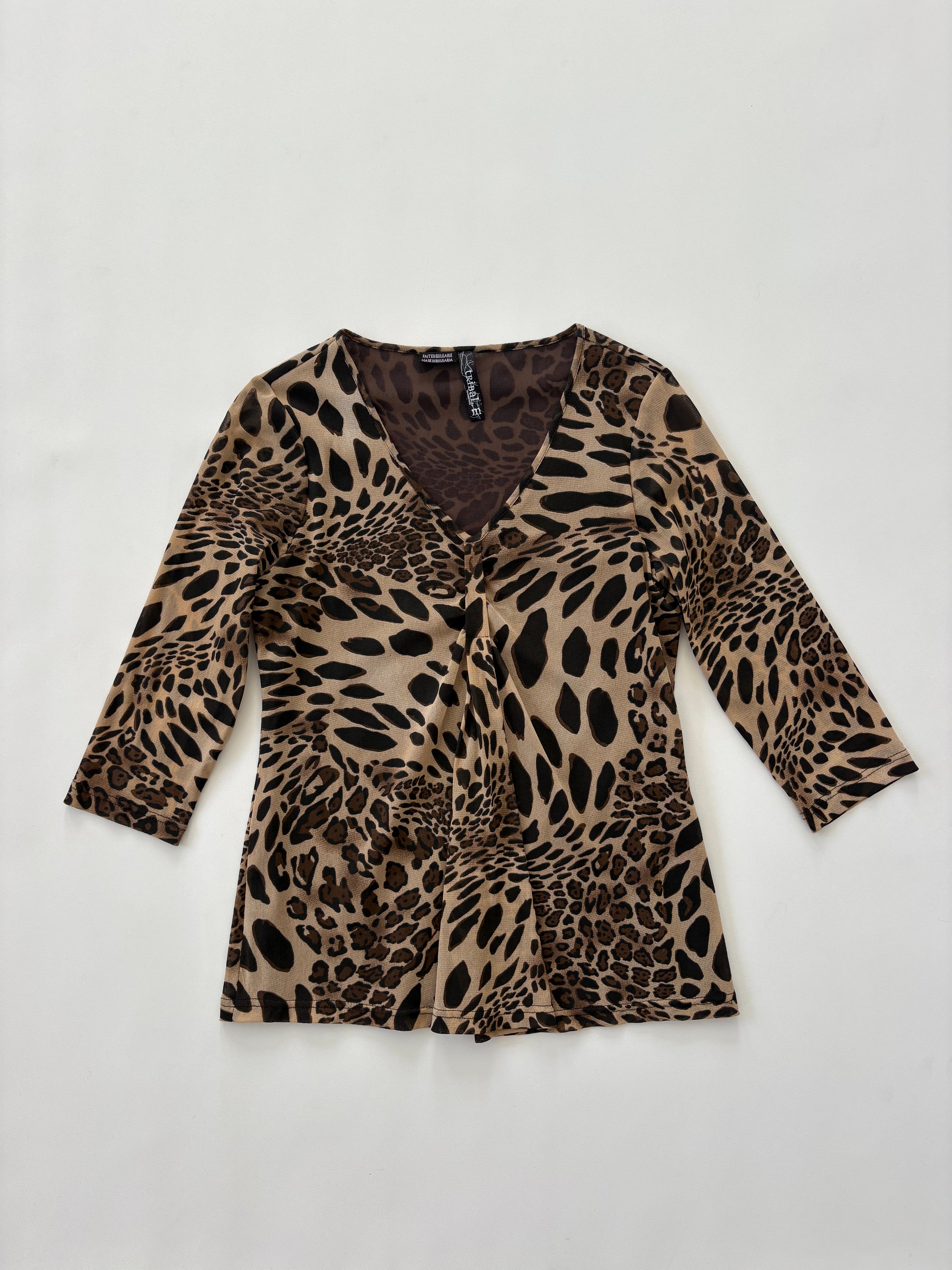 776 / Sheer Leopard Print Quarter Sleeve