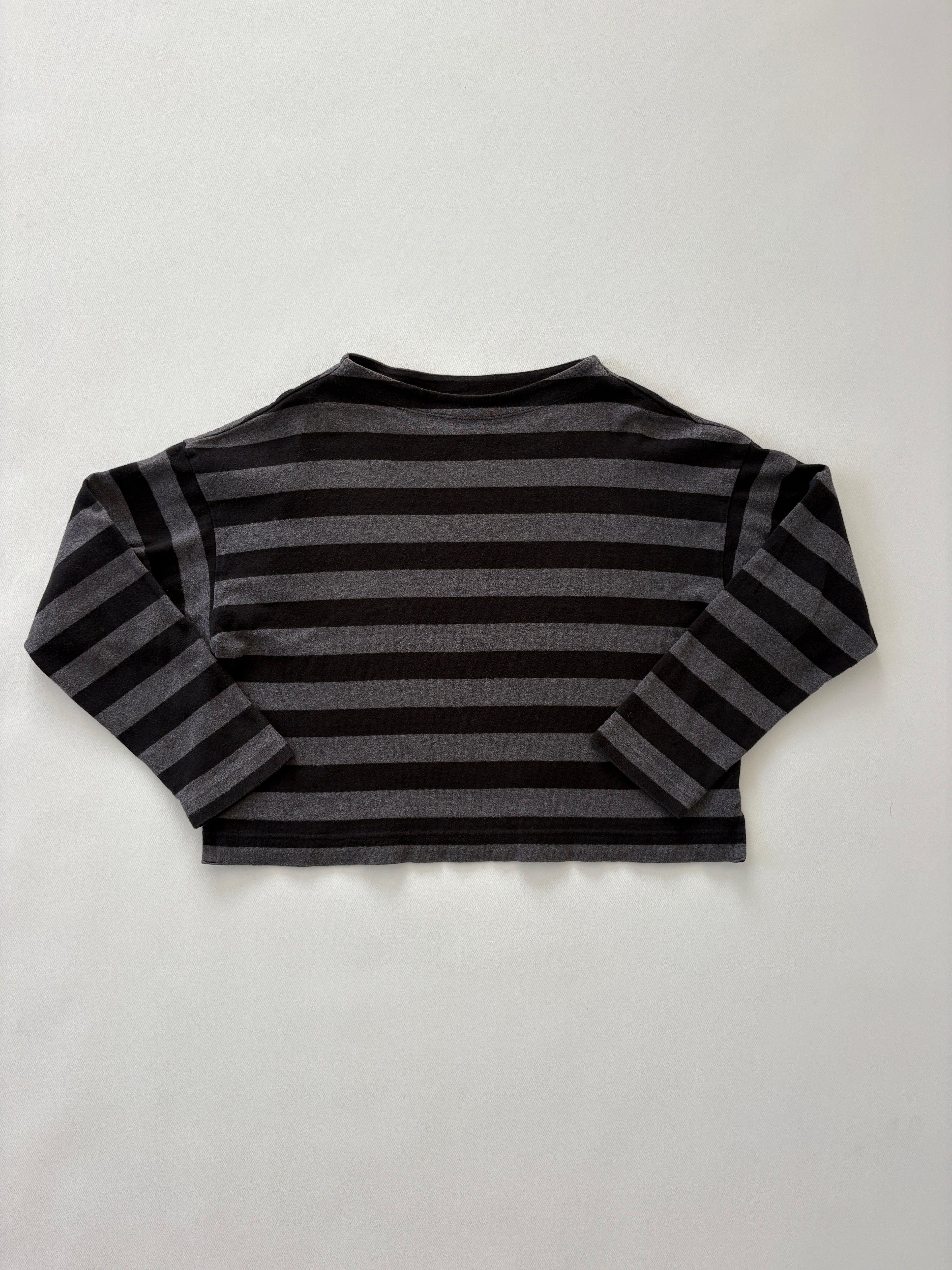 787 / Uniqlo Black & Grey Striped Boat Neck Long Sleeve