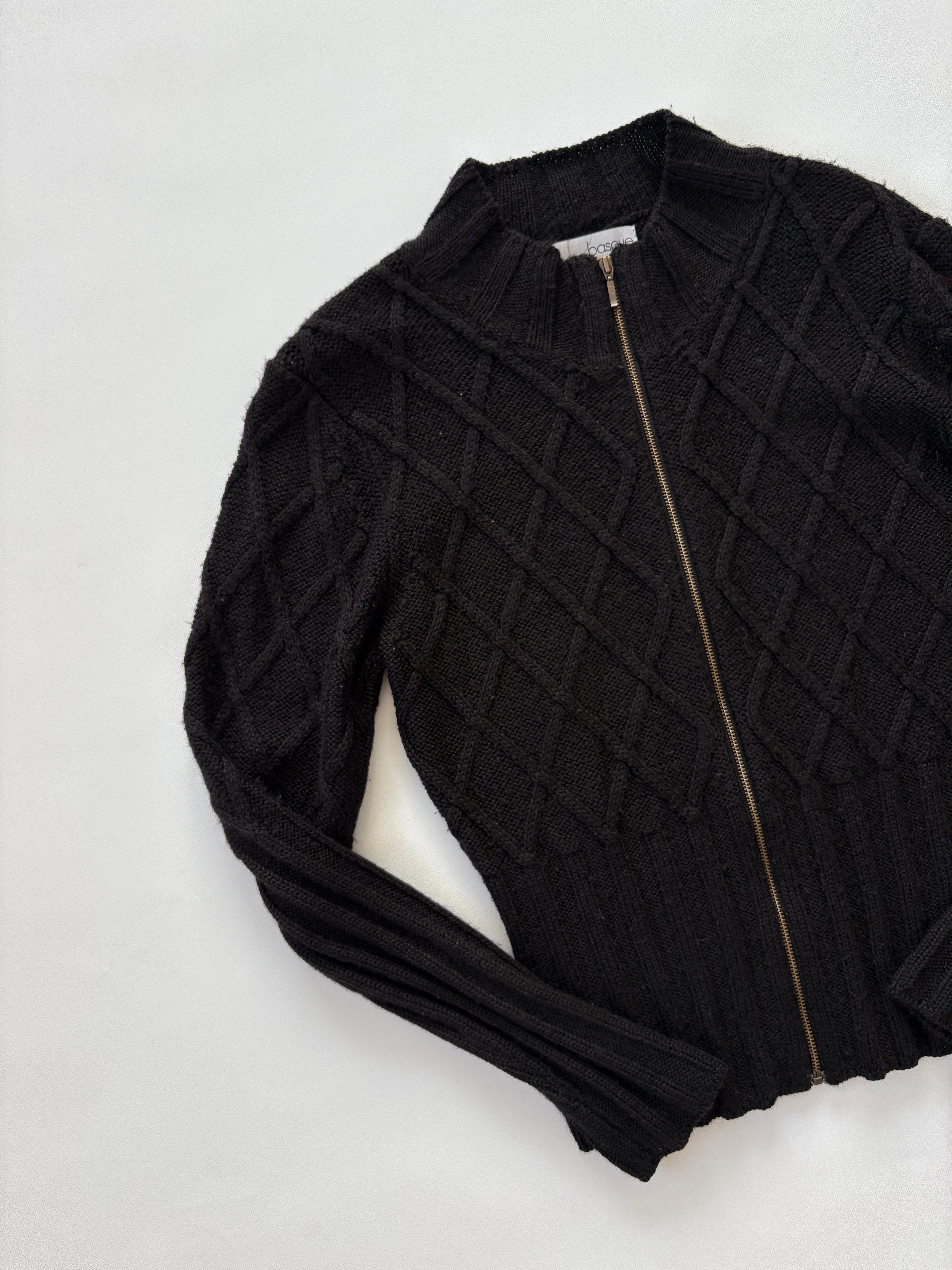 789 / Black Cable Knit Zip-Up Sweater