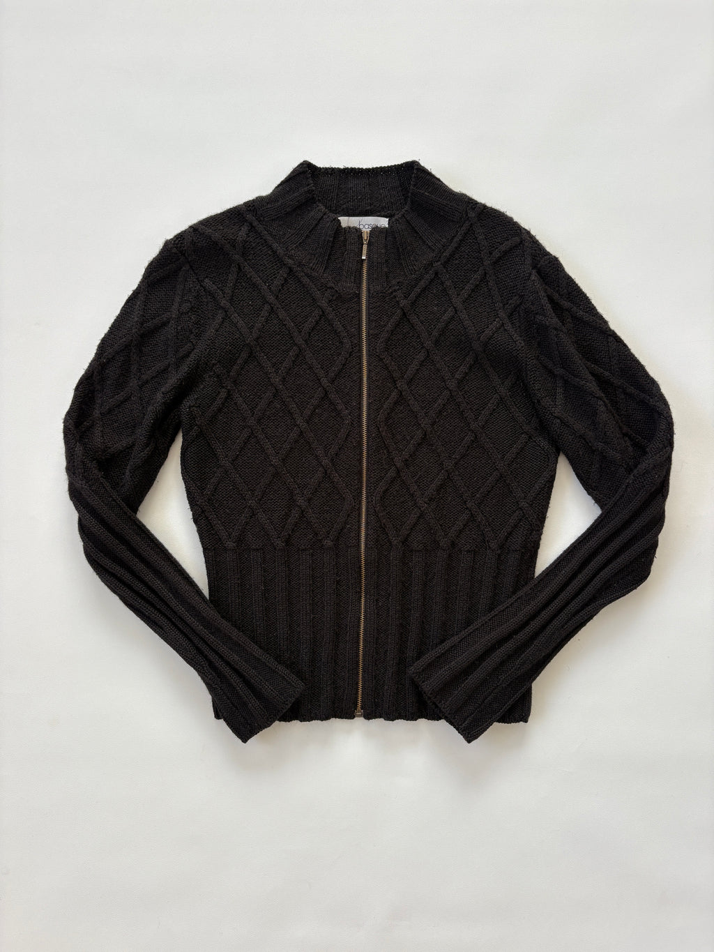 789 / Black Cable Knit Zip-Up Sweater
