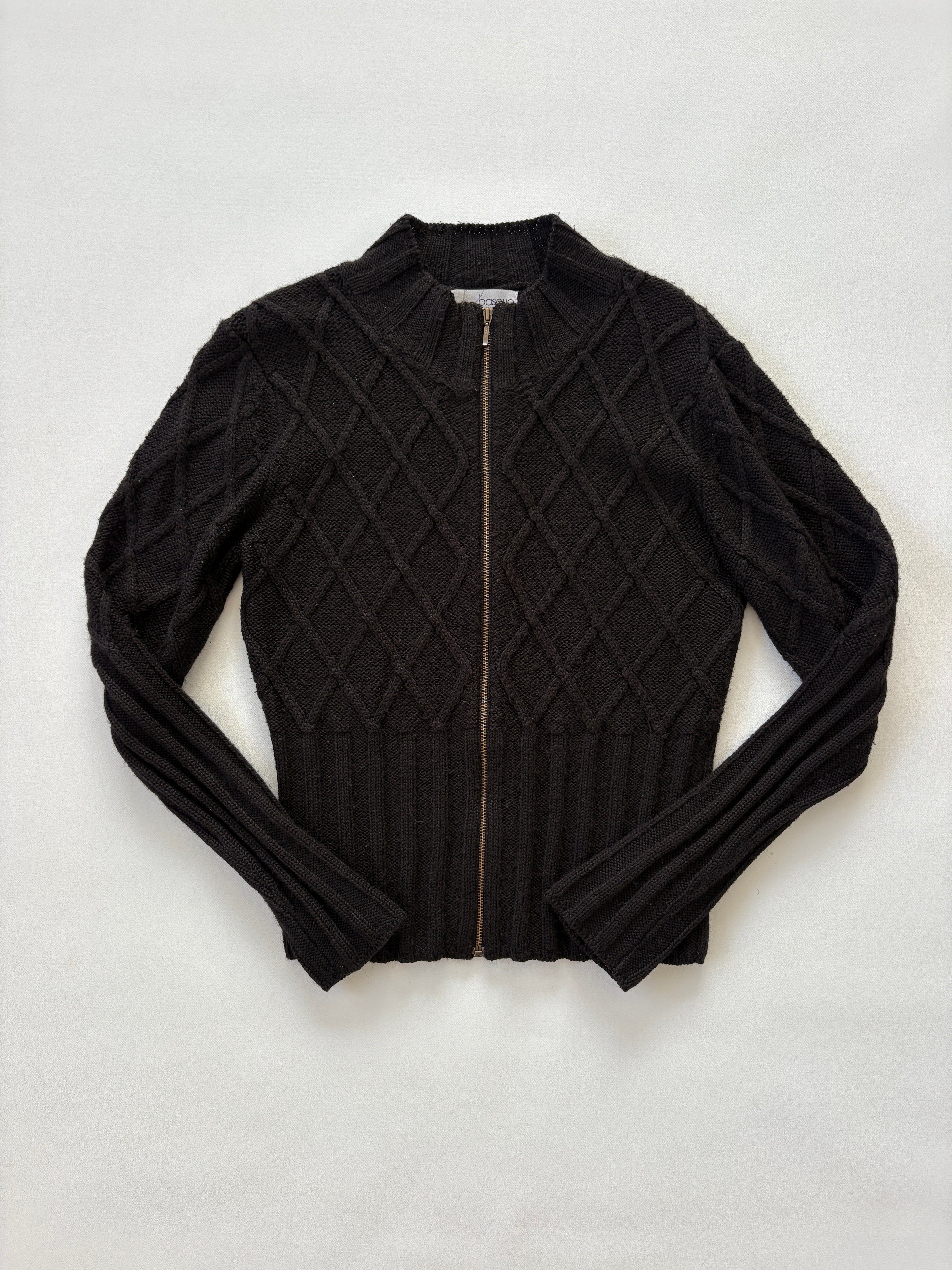 789 / Black Cable Knit Zip-Up Sweater