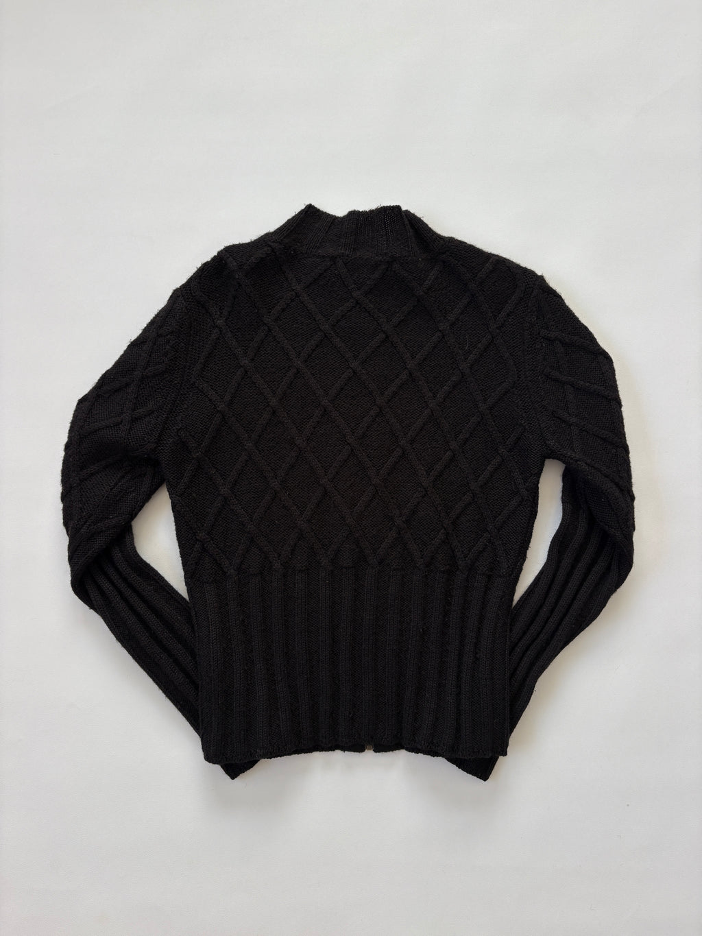 789 / Black Cable Knit Zip-Up Sweater