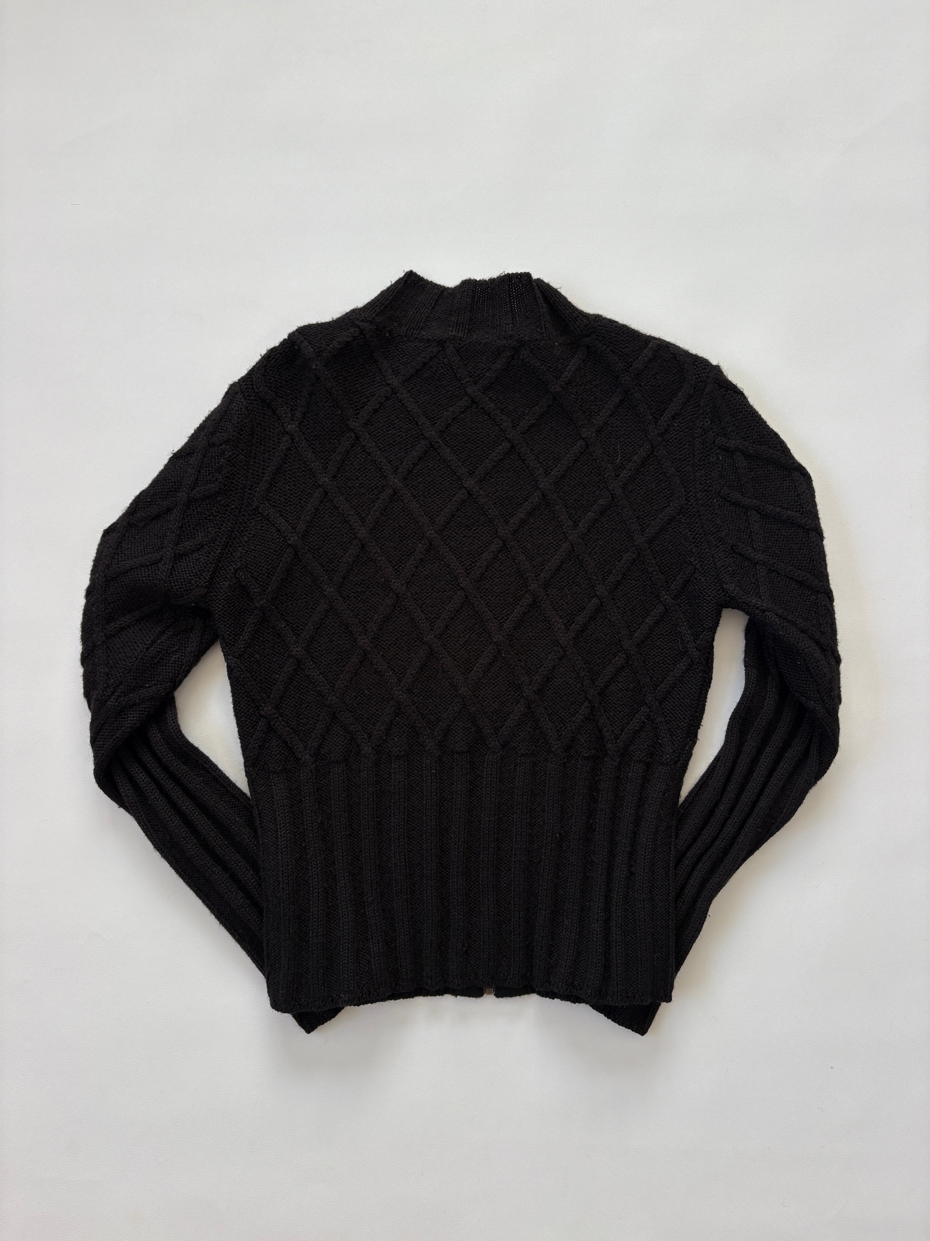 789 / Black Cable Knit Zip-Up Sweater