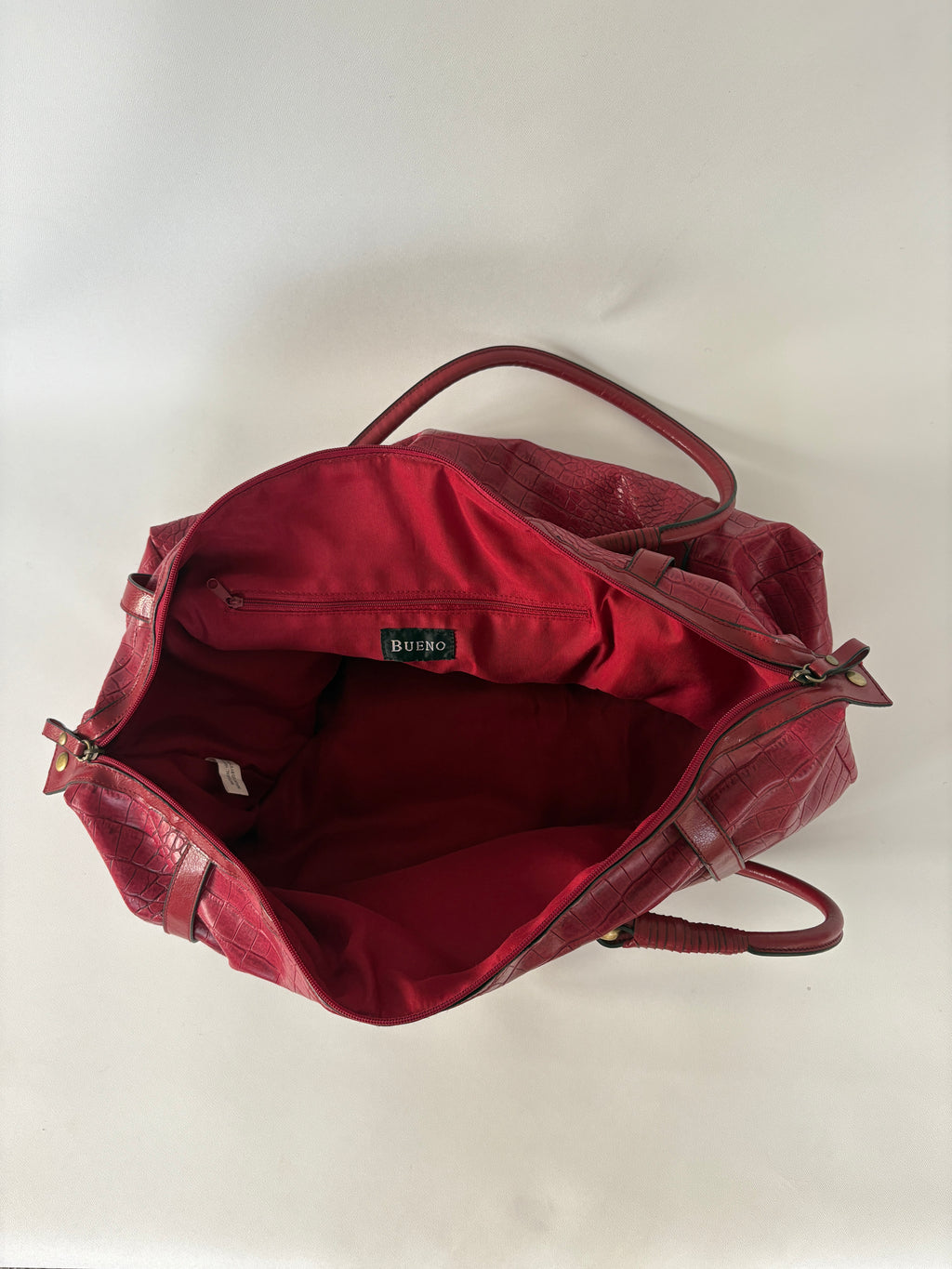 804 / Large Red Animal Print Leather Duffel Bag