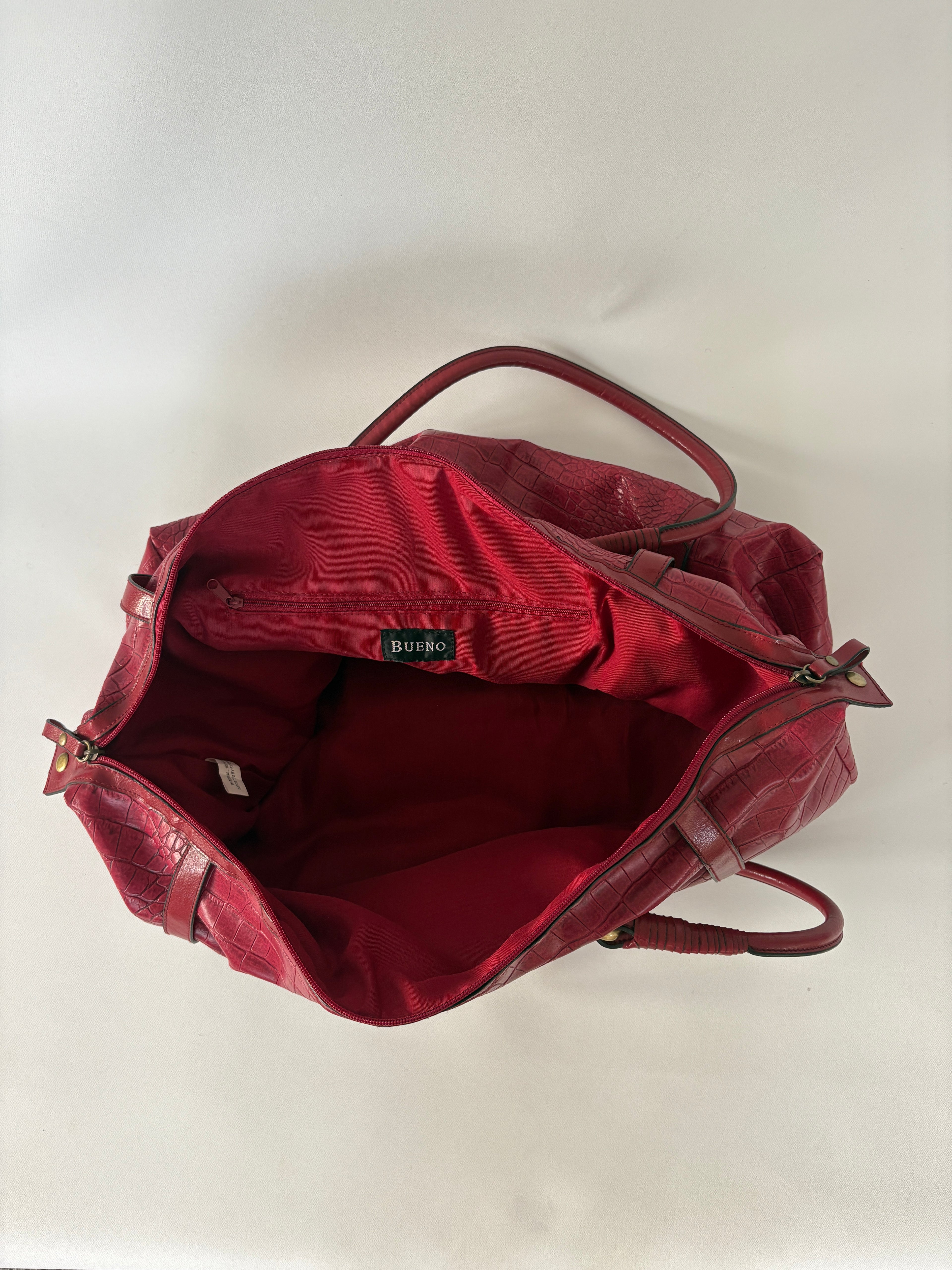 804 / Large Red Animal Print Leather Duffel Bag