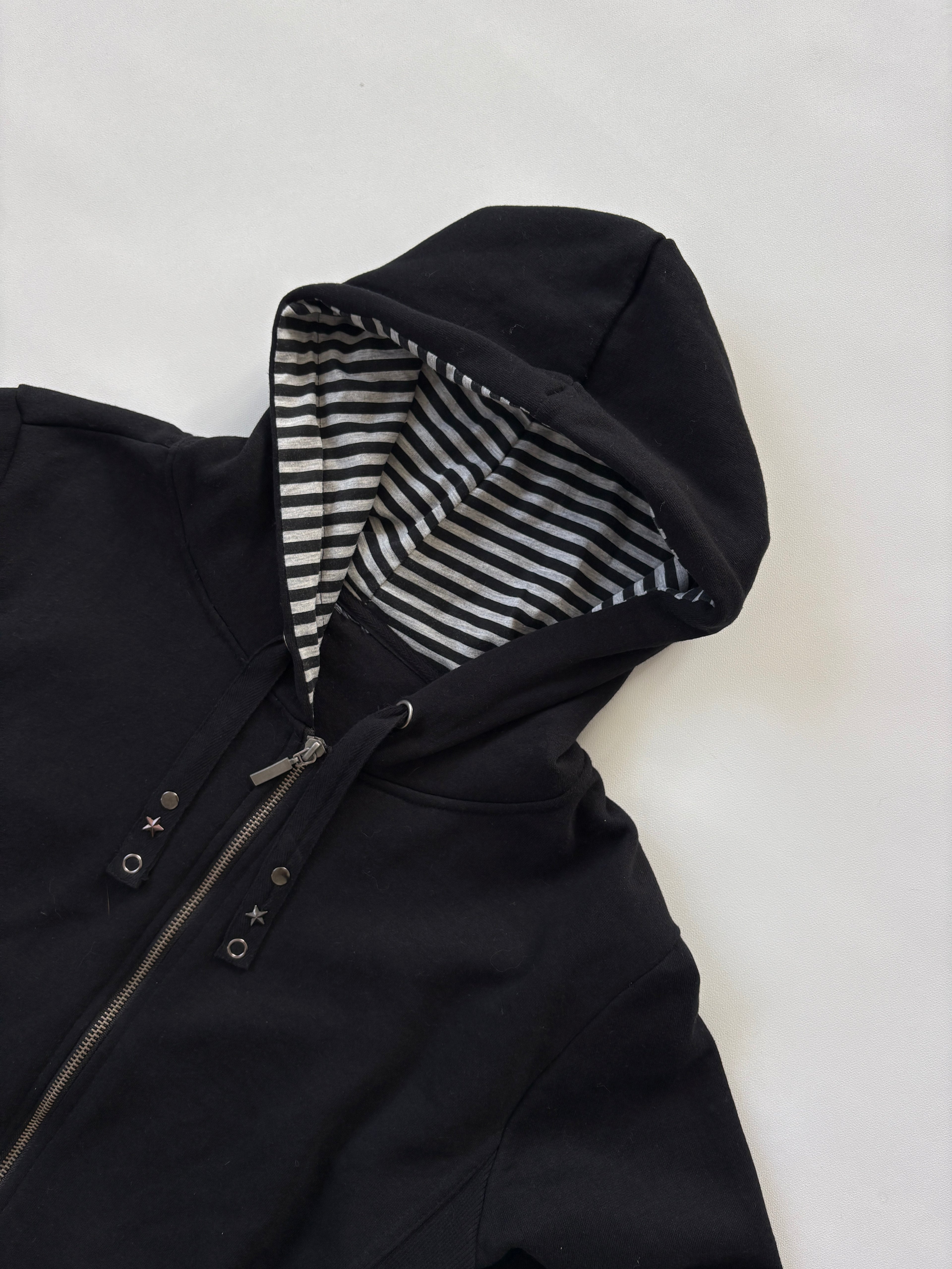 833 / Black & Grey Striped Hoodie w/ Star Grommets