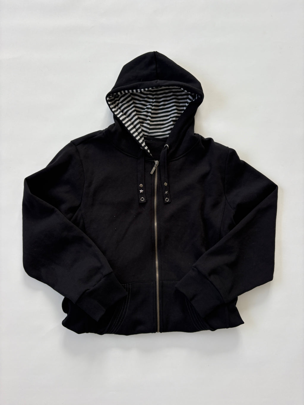 833 / Black & Grey Striped Hoodie w/ Star Grommets