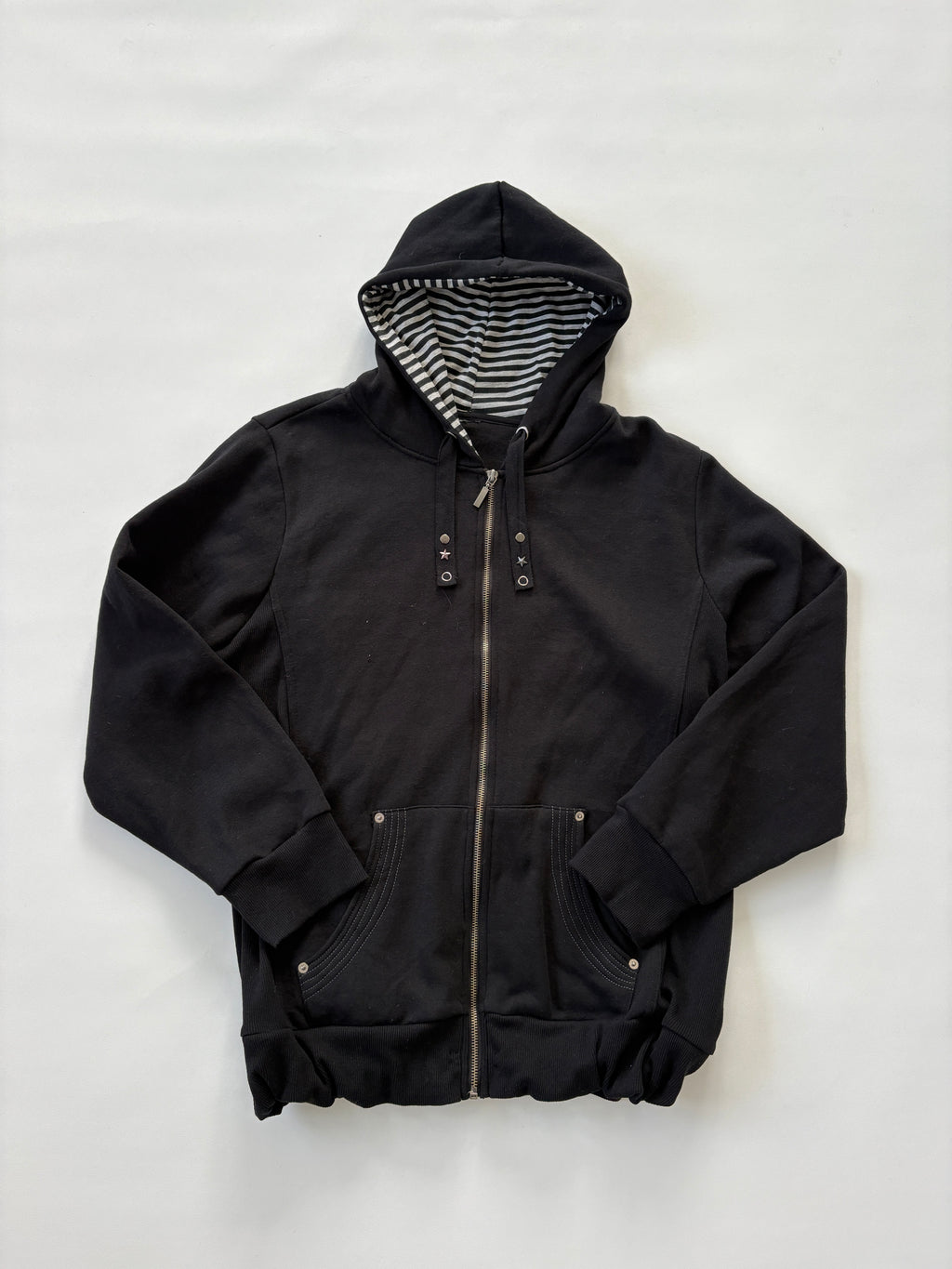 833 / Black & Grey Striped Hoodie w/ Star Grommets