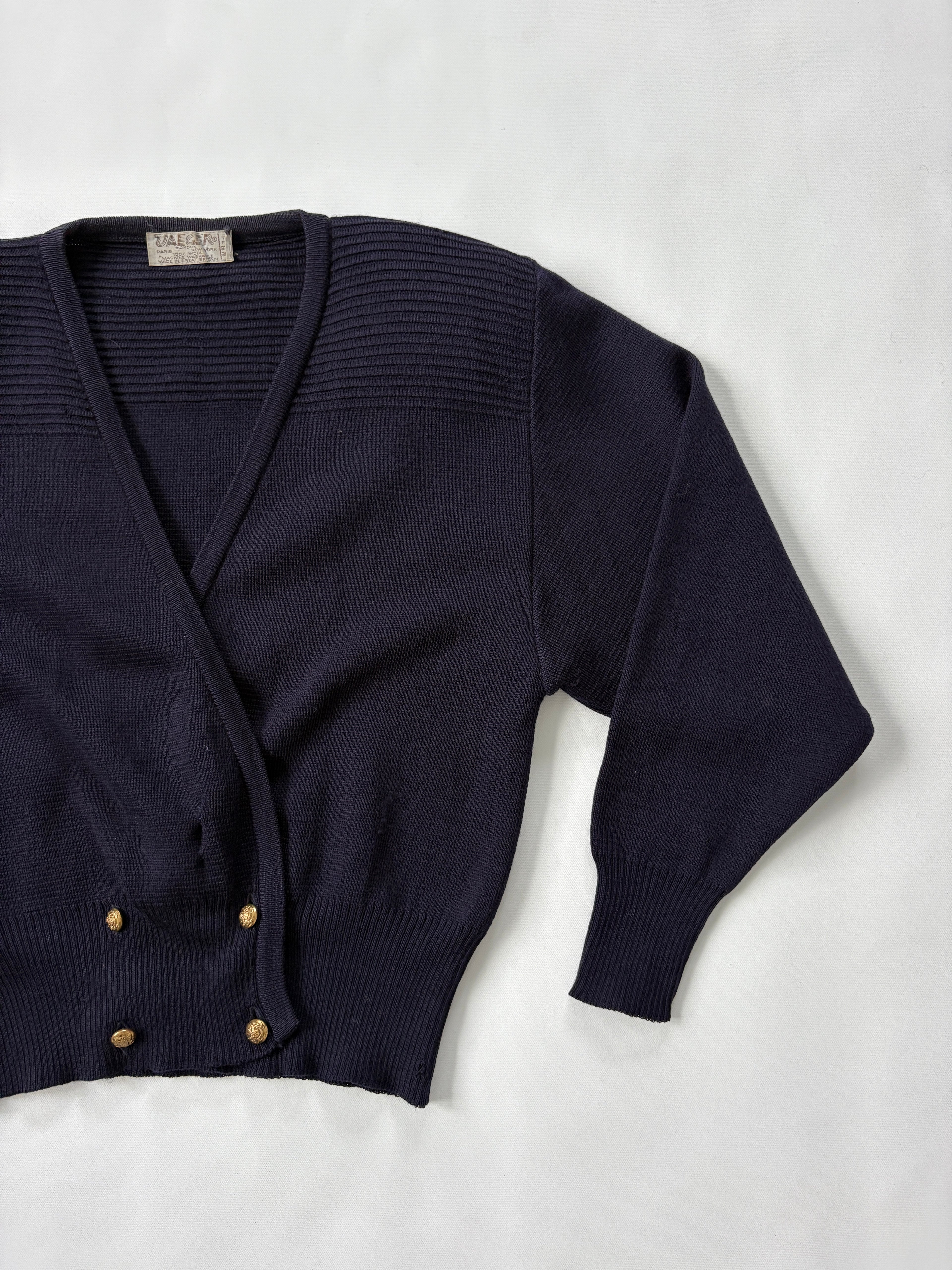 🔒 878 / Navy V-Neck Jumper w/ Shoulder Pads & Gold Buttons
