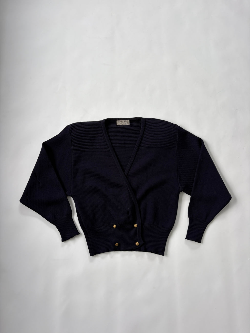 🔒 878 / Navy V-Neck Jumper w/ Shoulder Pads & Gold Buttons