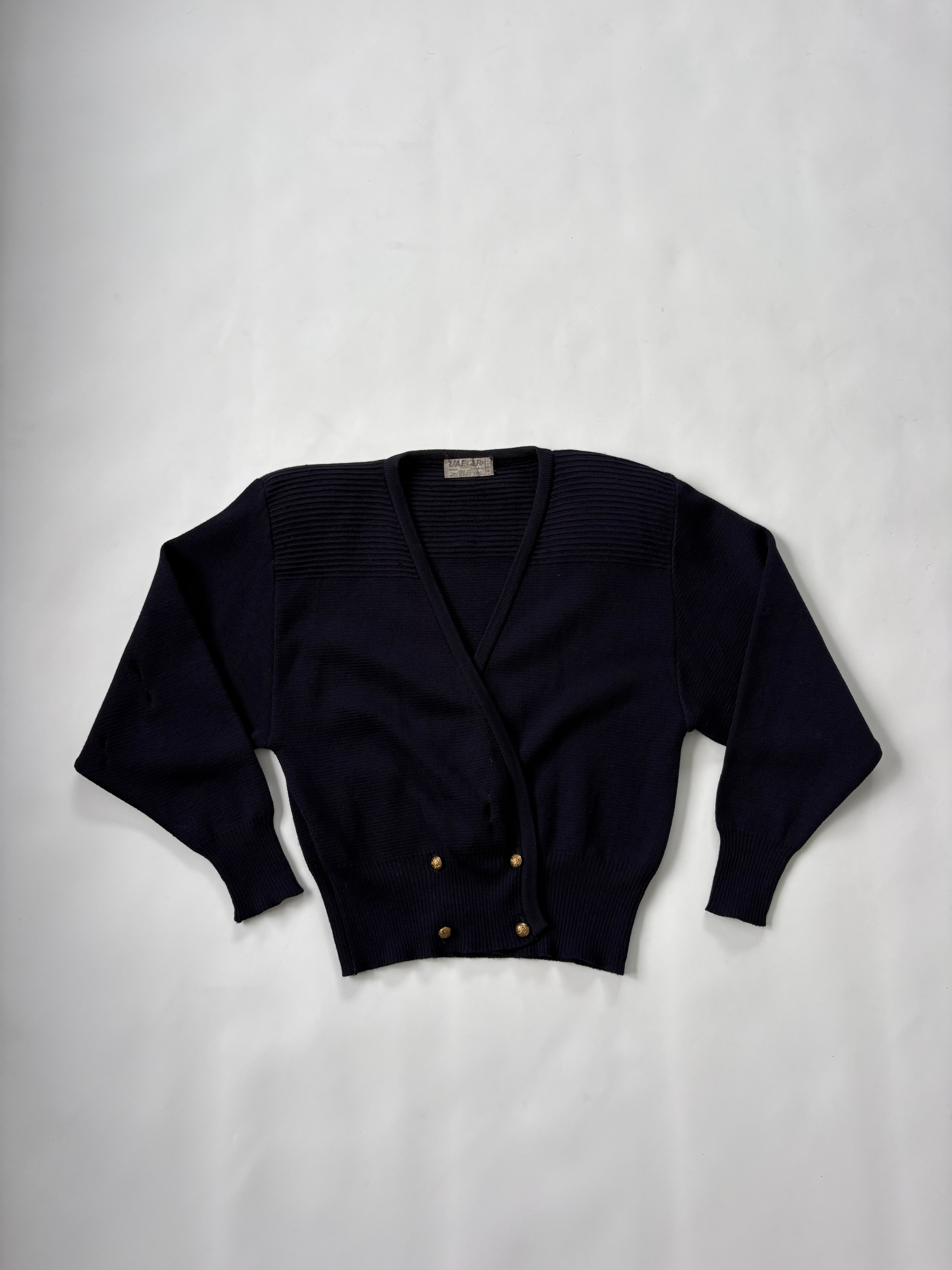 🔒 878 / Navy V-Neck Jumper w/ Shoulder Pads & Gold Buttons