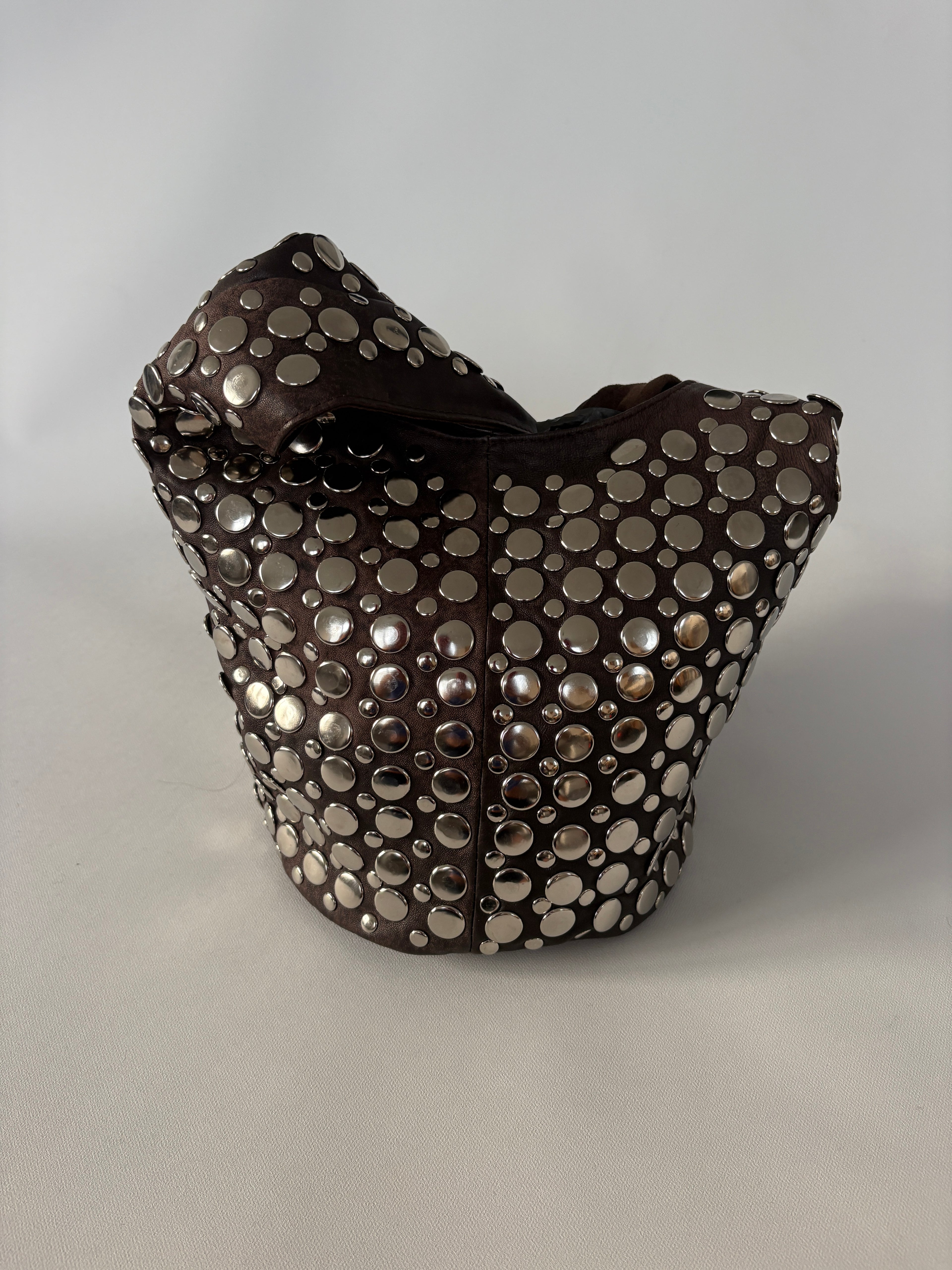 904 / Brown Studded Bucket Bag