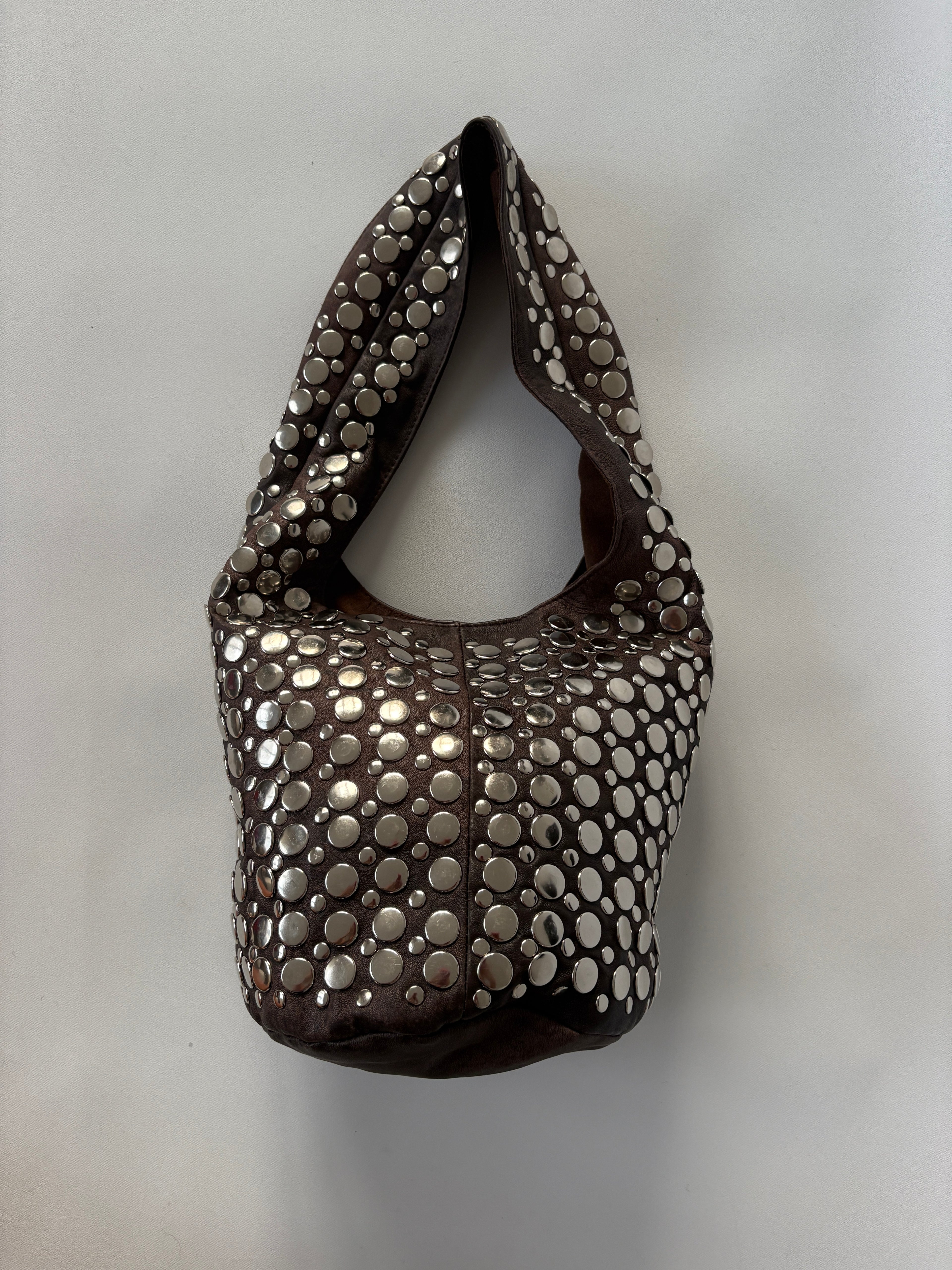 904 / Brown Studded Bucket Bag