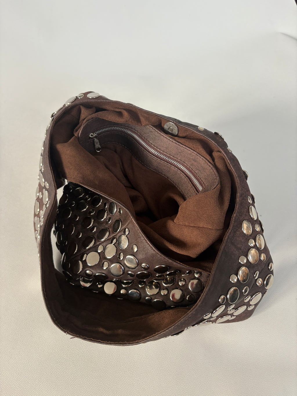 904 / Brown Studded Bucket Bag