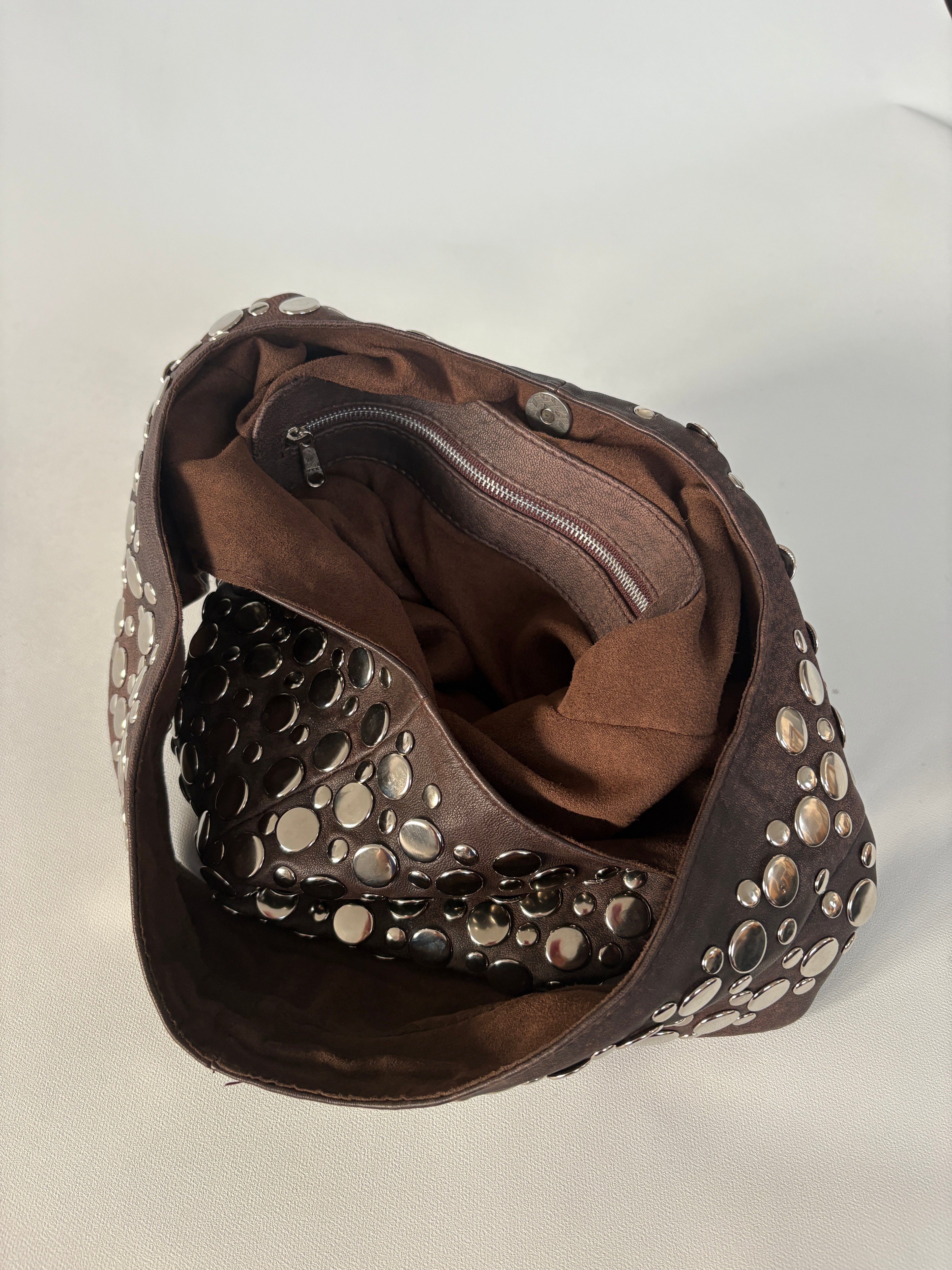 904 / Brown Studded Bucket Bag
