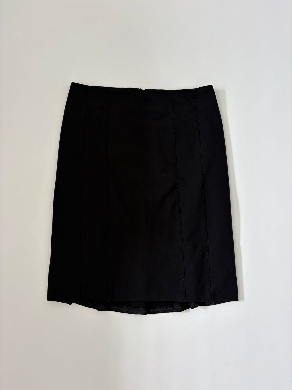 91 / Vintage Black Panel Midi Skirt w/ Stitching Detail