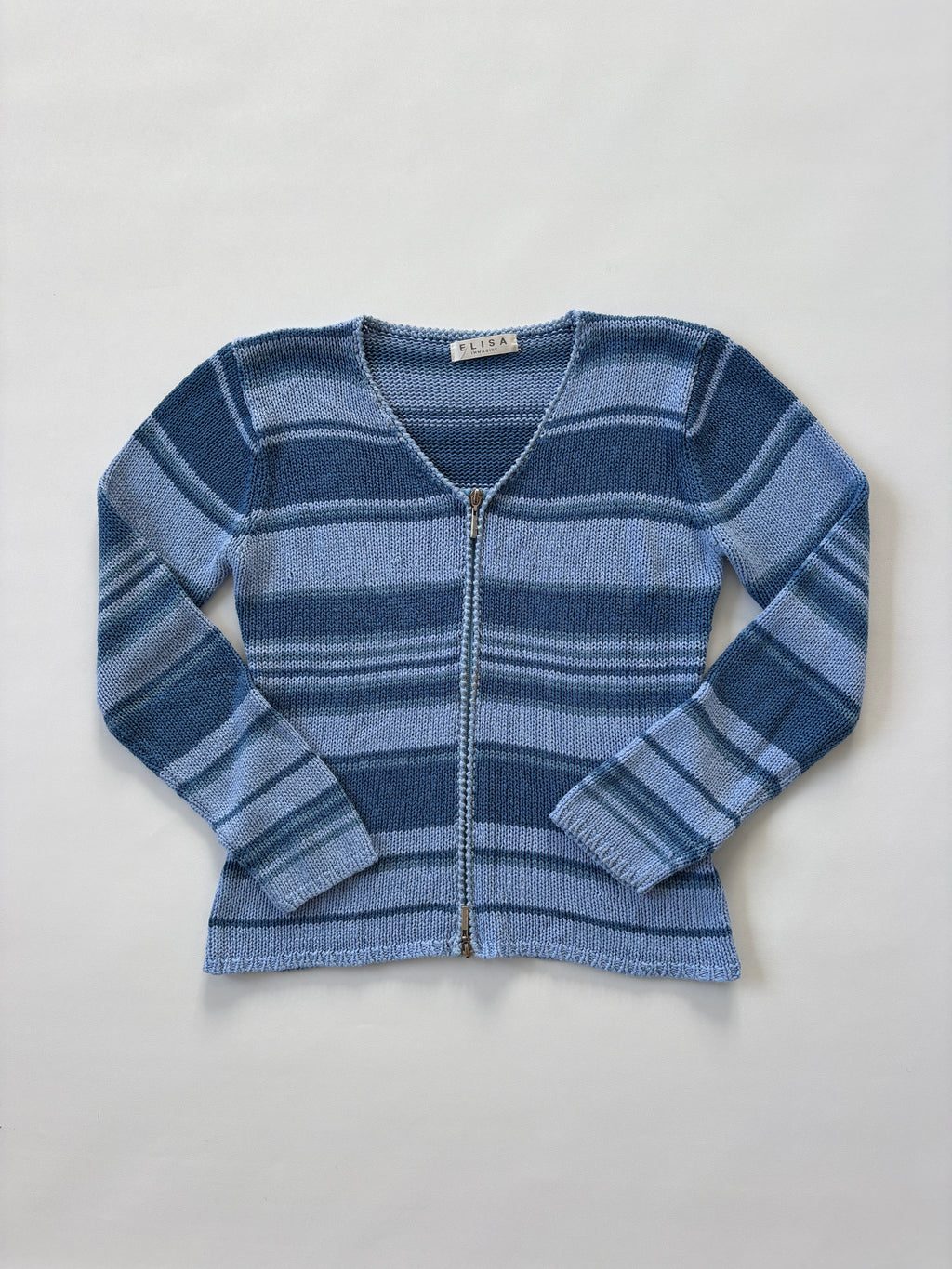 912 / Two-tone Blue Knit Zip-Up